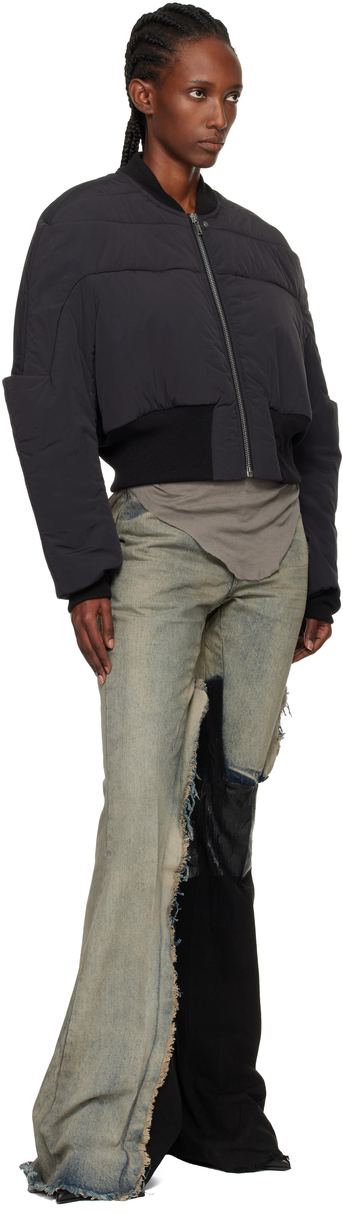 Rick Owens Black Concordians Girdered Cropped Bomber Down Jacket In Black
