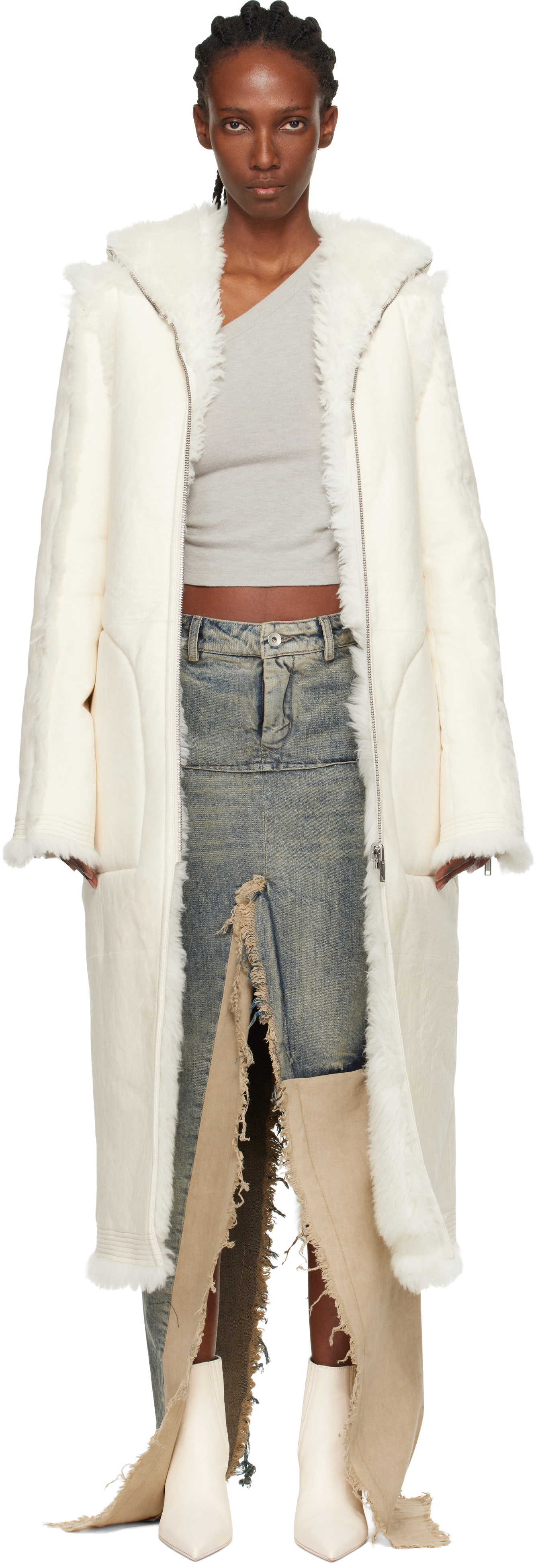 Rick Owens Off-white Concordians Klaus Reversible Shearling Coat In White