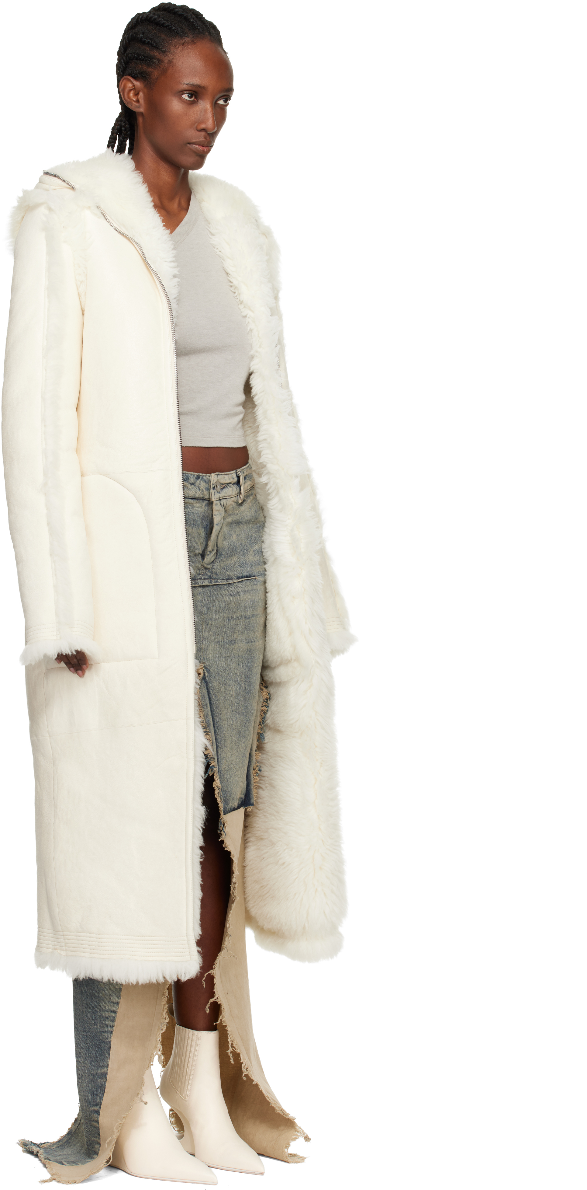 Rick Owens Off-white Concordians Klaus Reversible Shearling Coat In White