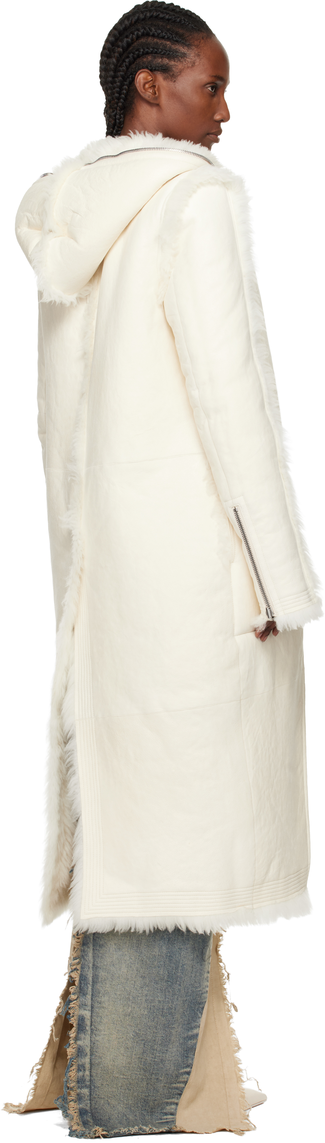 Rick Owens Off-white Concordians Klaus Reversible Shearling Coat In White
