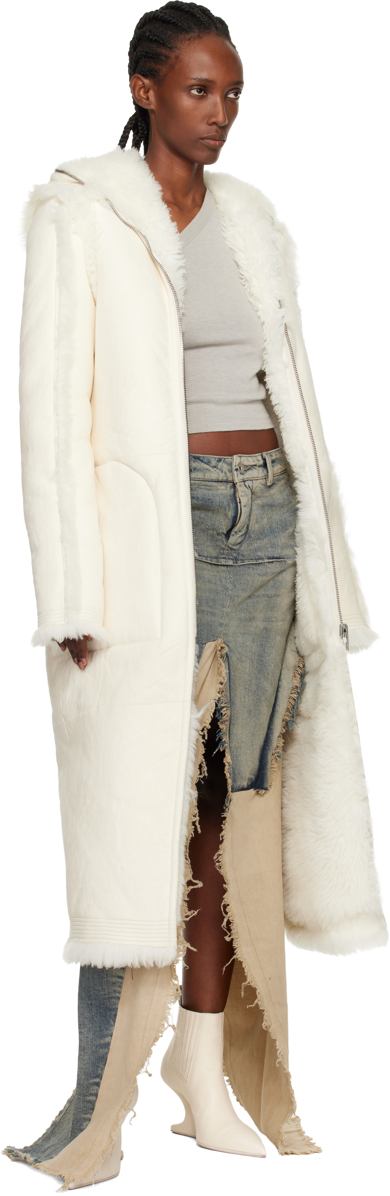 Rick Owens Off-white Concordians Klaus Reversible Shearling Coat In White