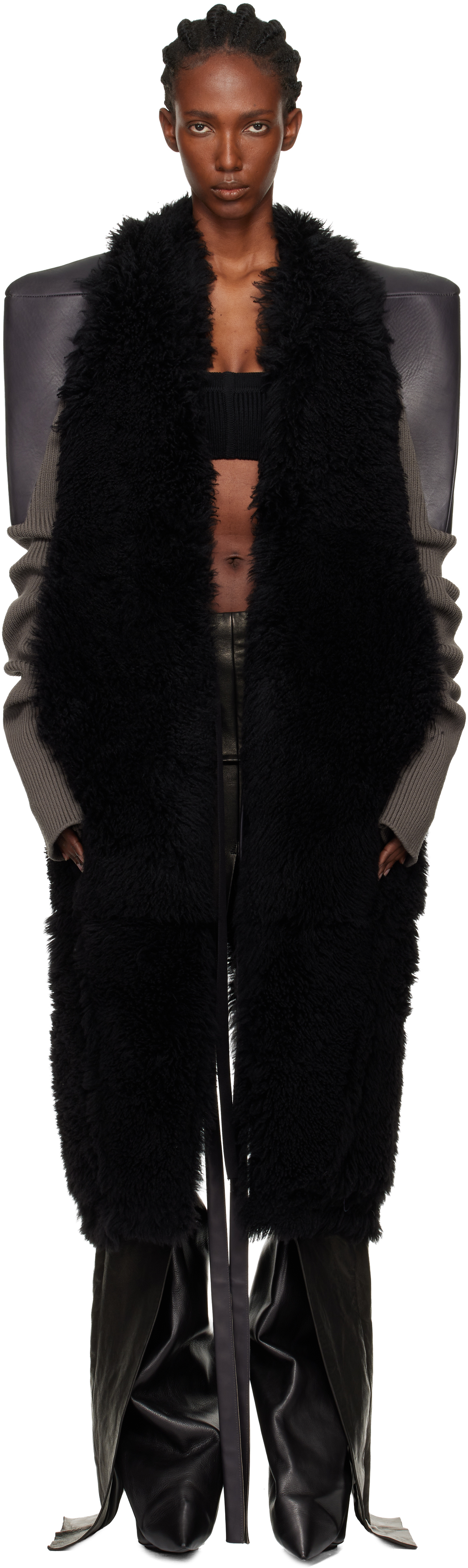 Rick Owens Black Concordians Sl Cyclops Reversible Shearling Coat In Black