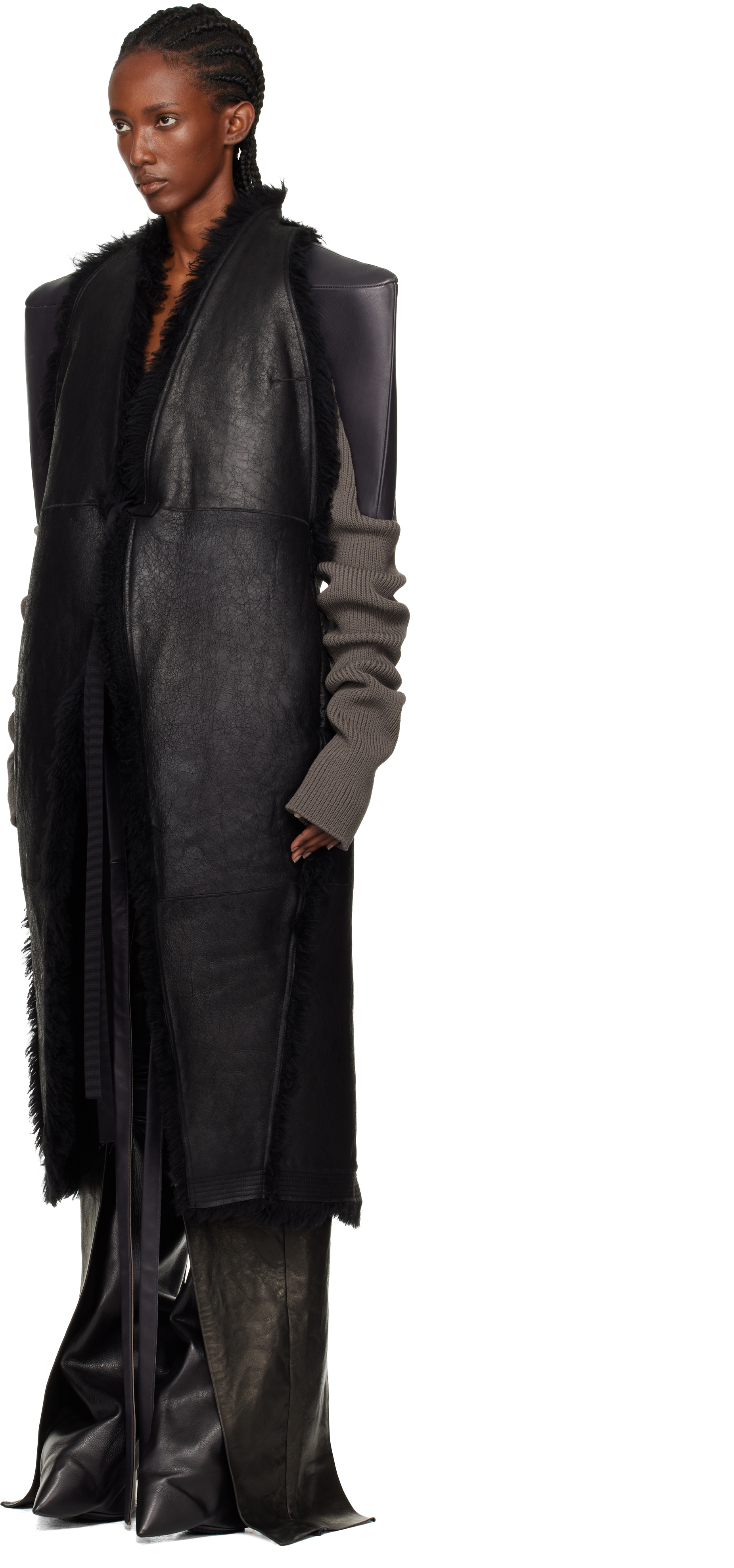 Rick Owens Black Concordians Sl Cyclops Reversible Shearling Coat In Black