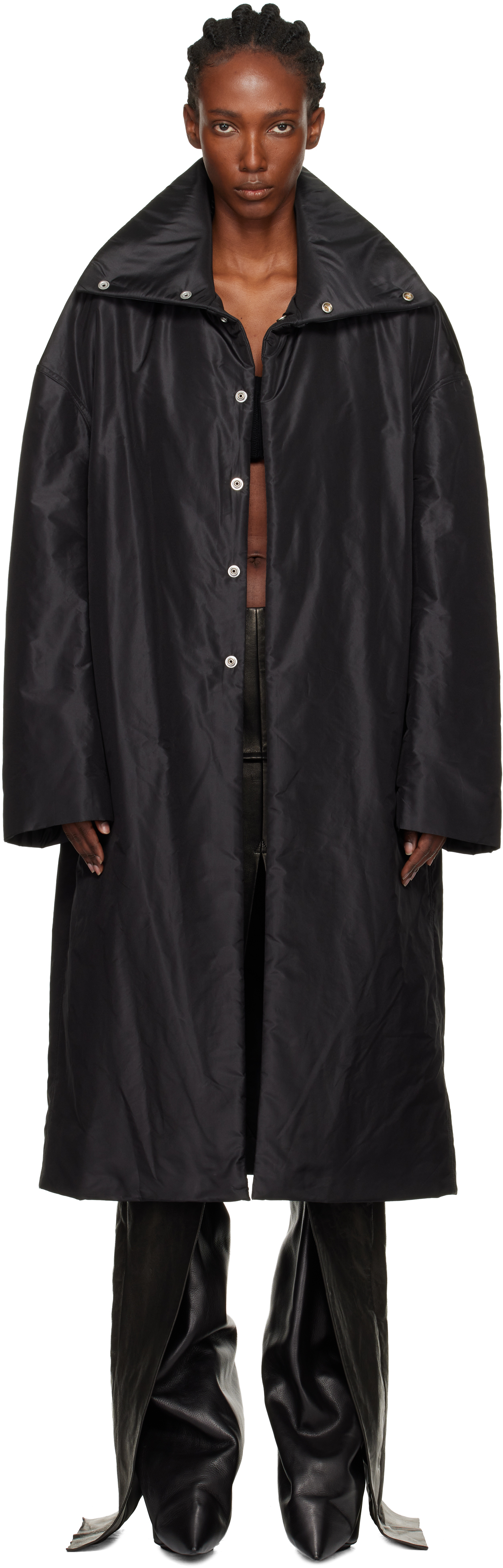 Rick Owens Black Concordians Dracucollar Mac Coat In Black