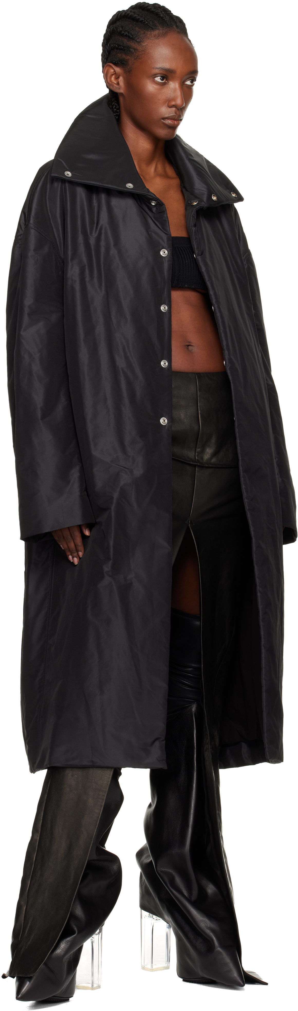 Rick Owens Black Concordians Dracucollar Mac Coat In Black