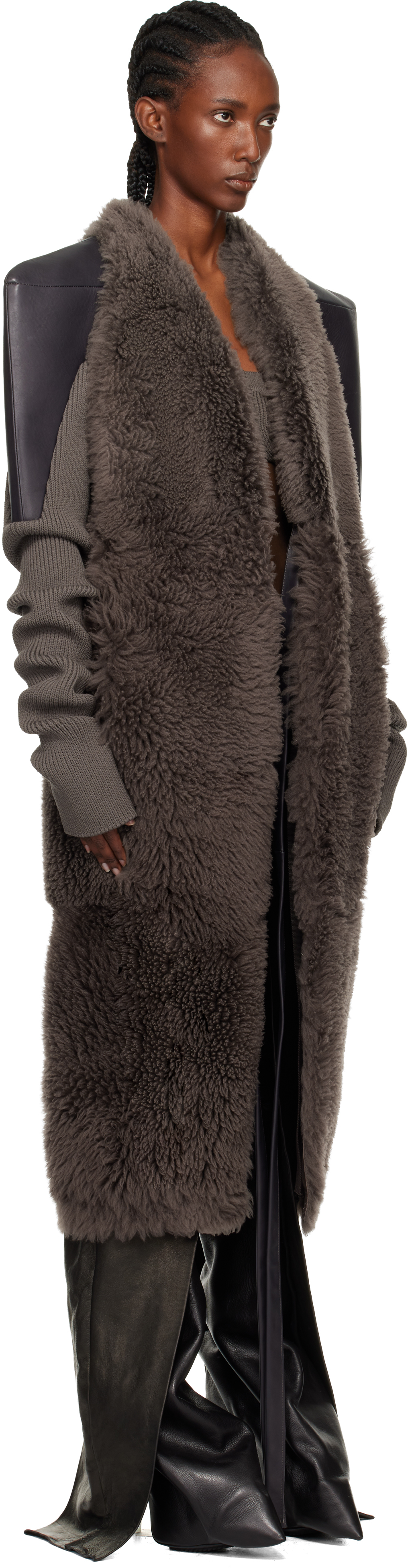 Rick Owens Gray Concordians Sl Cyclops Reversible Shearling Coat In Brown