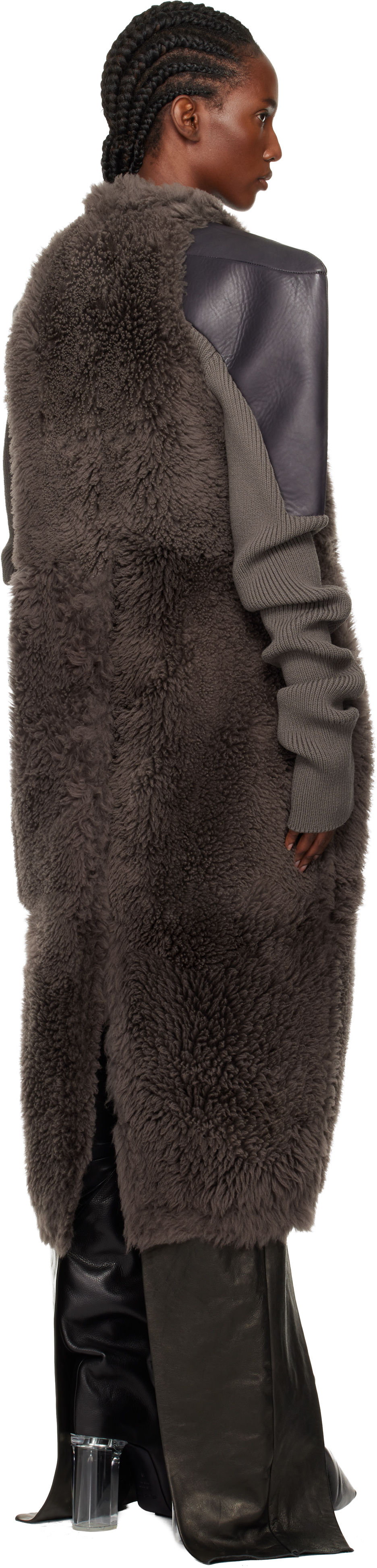 Rick Owens Gray Concordians Sl Cyclops Reversible Shearling Coat In Brown