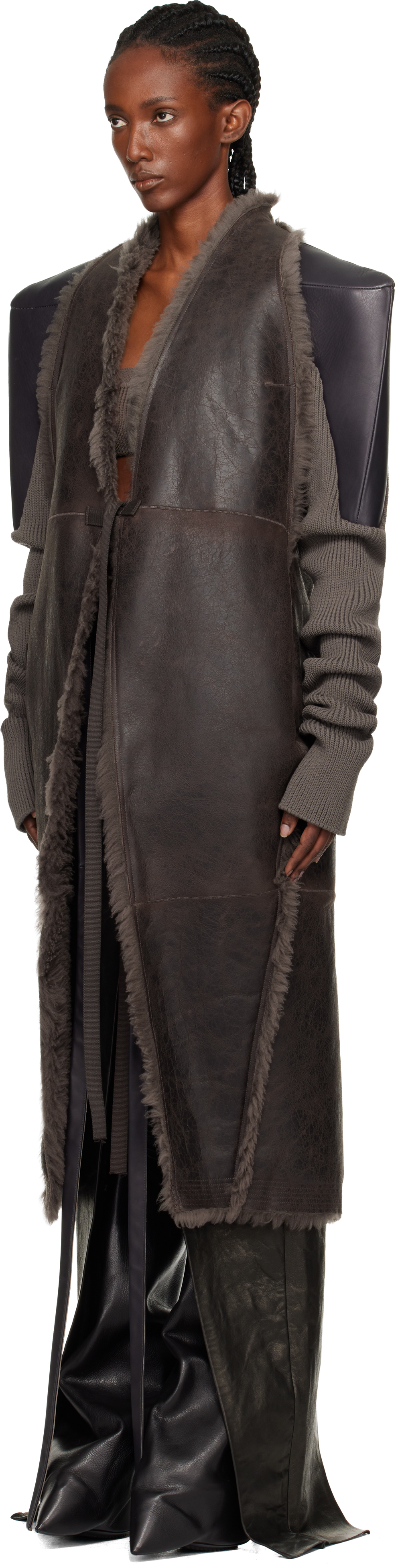 Rick Owens Gray Concordians Sl Cyclops Reversible Shearling Coat In Brown