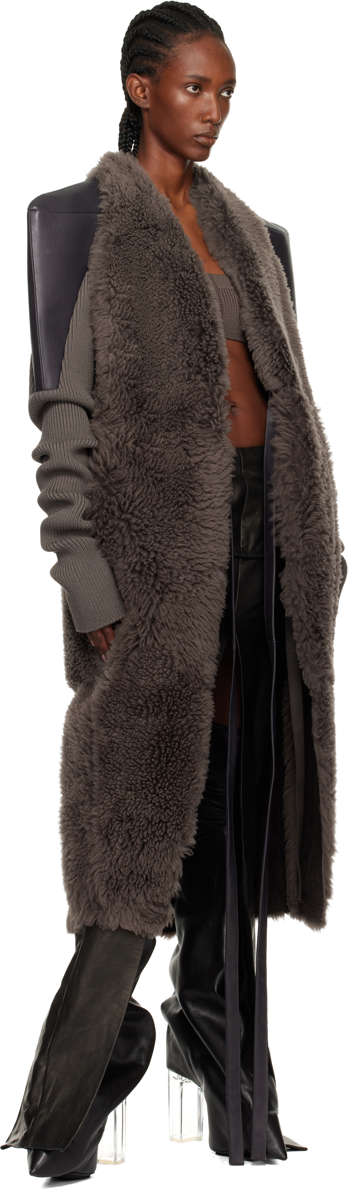 Rick Owens Gray Concordians Sl Cyclops Reversible Shearling Coat In Brown