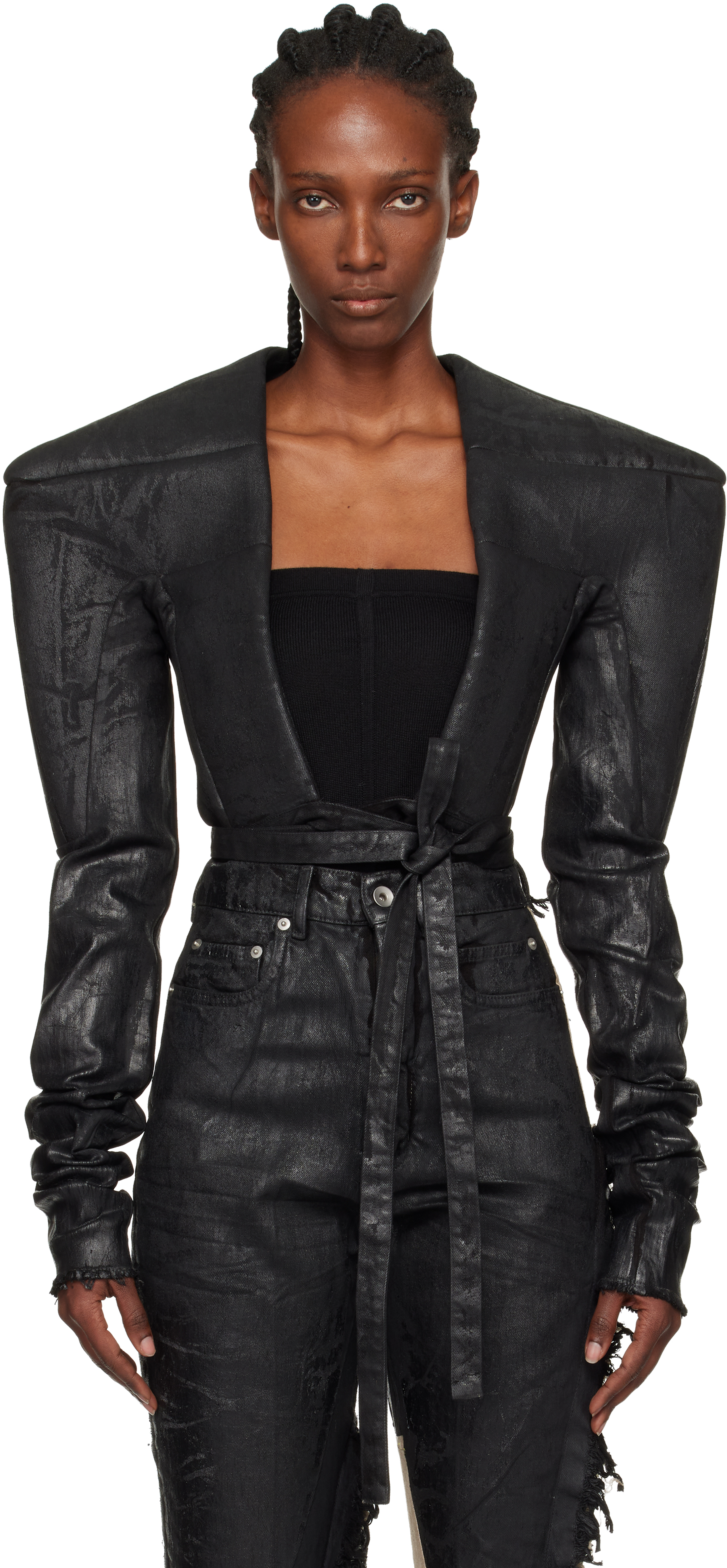 Rick Owens Black Concordians Tight Denim Jacket In Black
