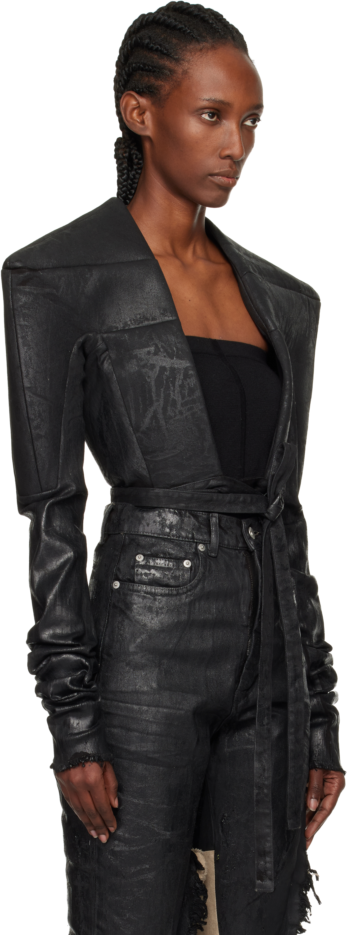 Rick Owens Black Concordians Tight Denim Jacket In Black