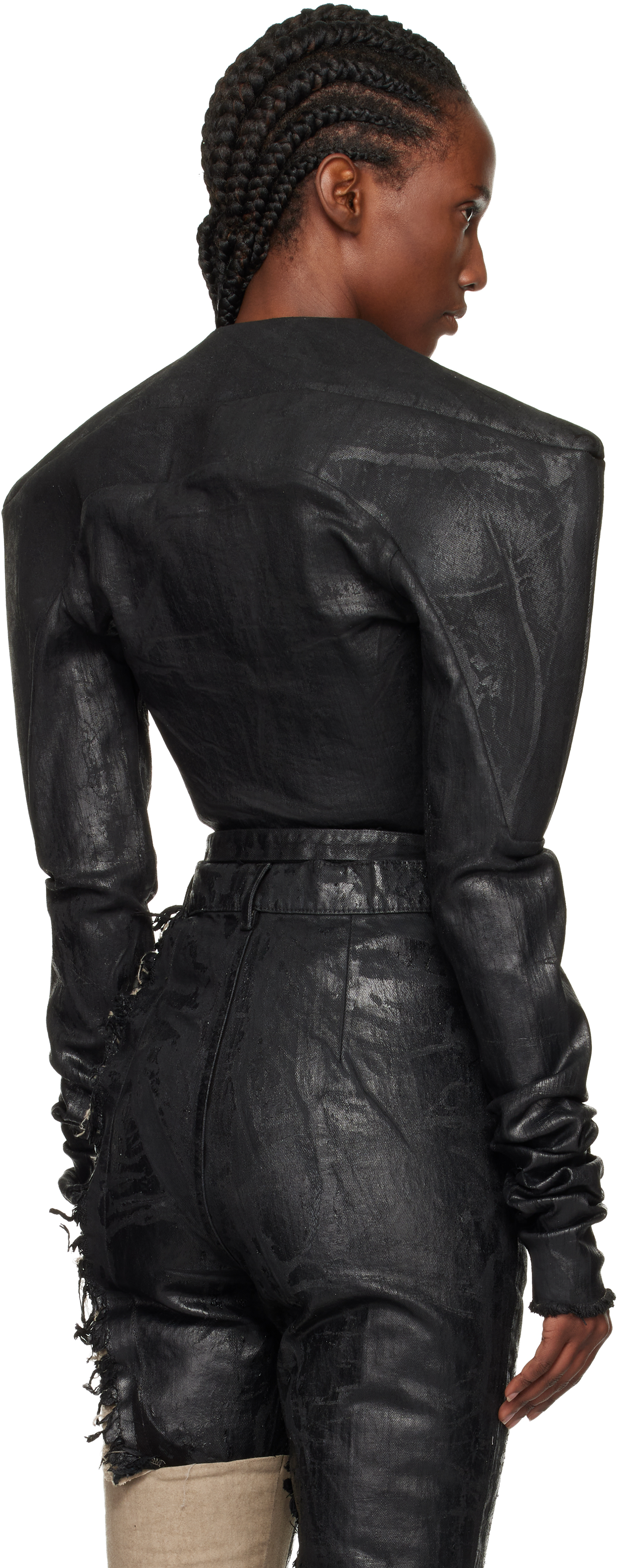 Rick Owens Black Concordians Tight Denim Jacket In Black