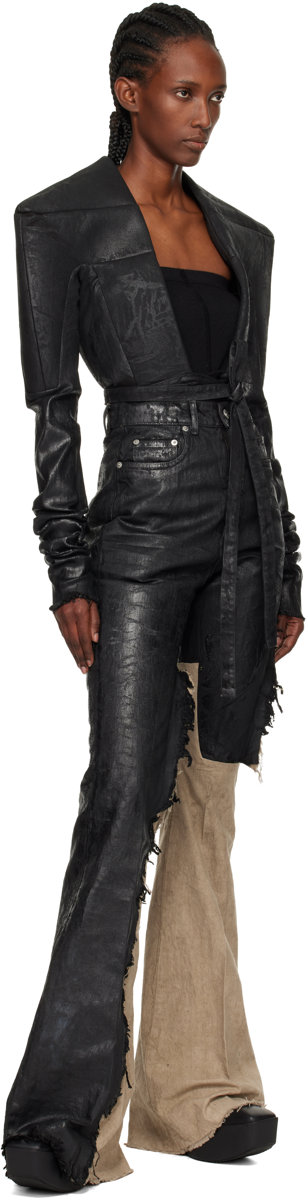 Rick Owens Black Concordians Tight Denim Jacket In Black