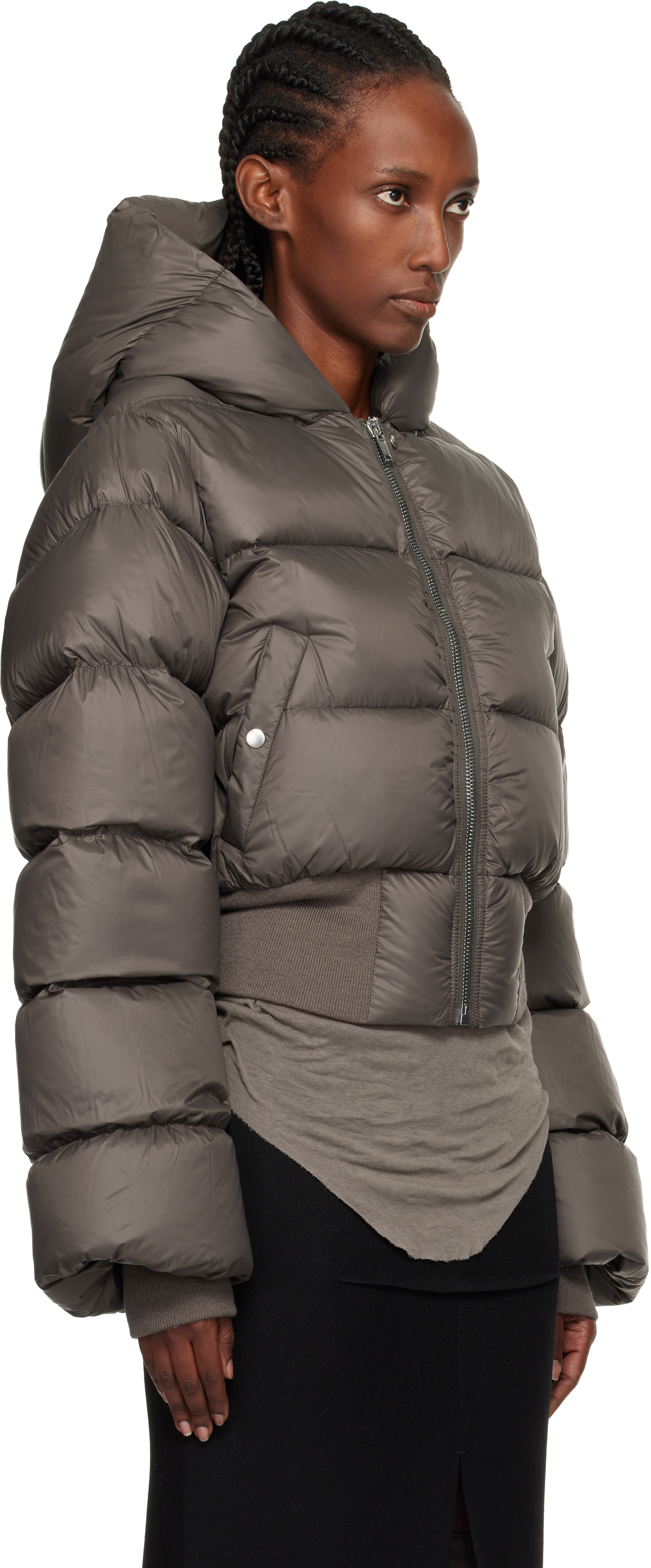 Rick Owens Gray Concordians Hooded Down Jacket In Brown