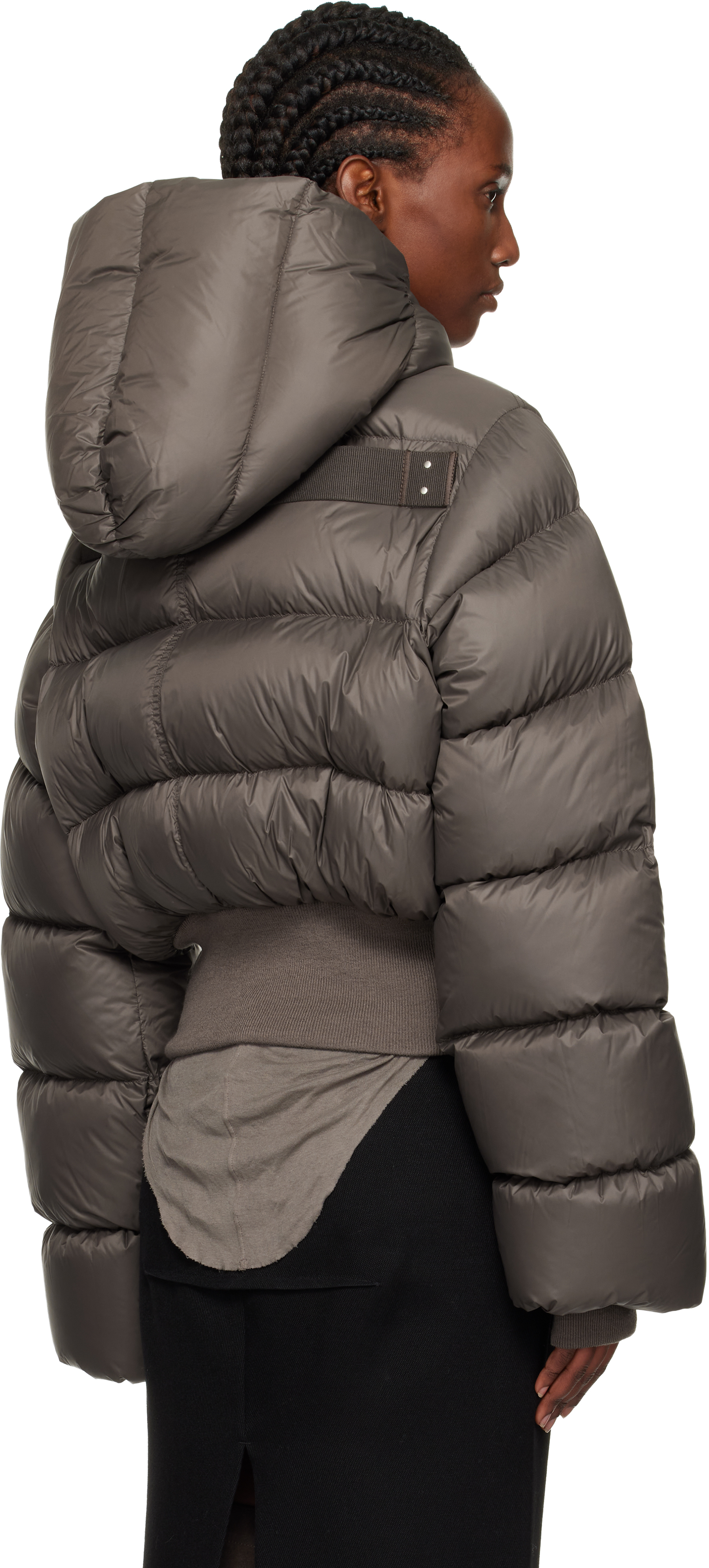 Rick Owens Gray Concordians Hooded Down Jacket In Brown