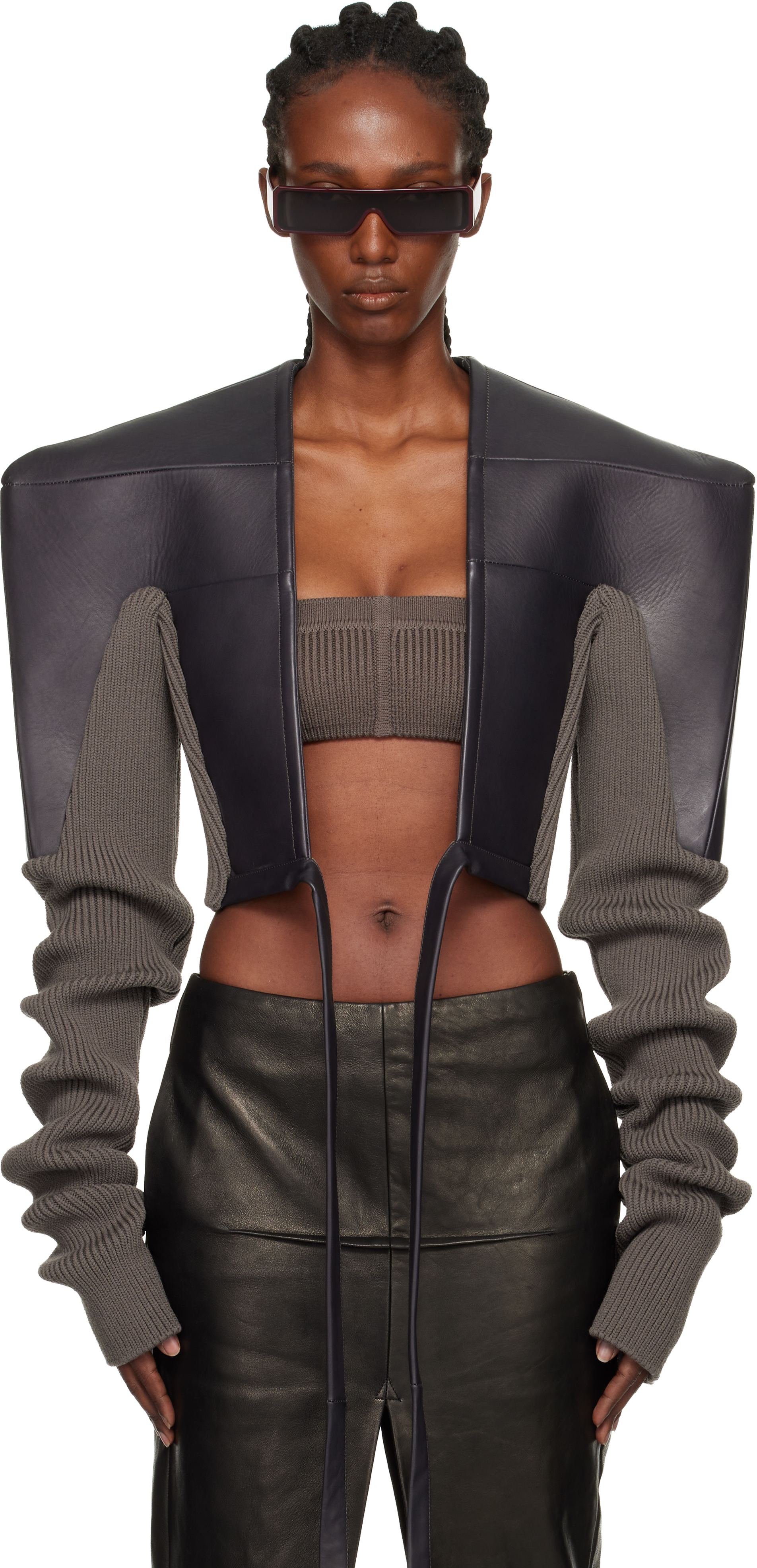 Rick Owens Black & Gray Concordians Tight Leather Jacket