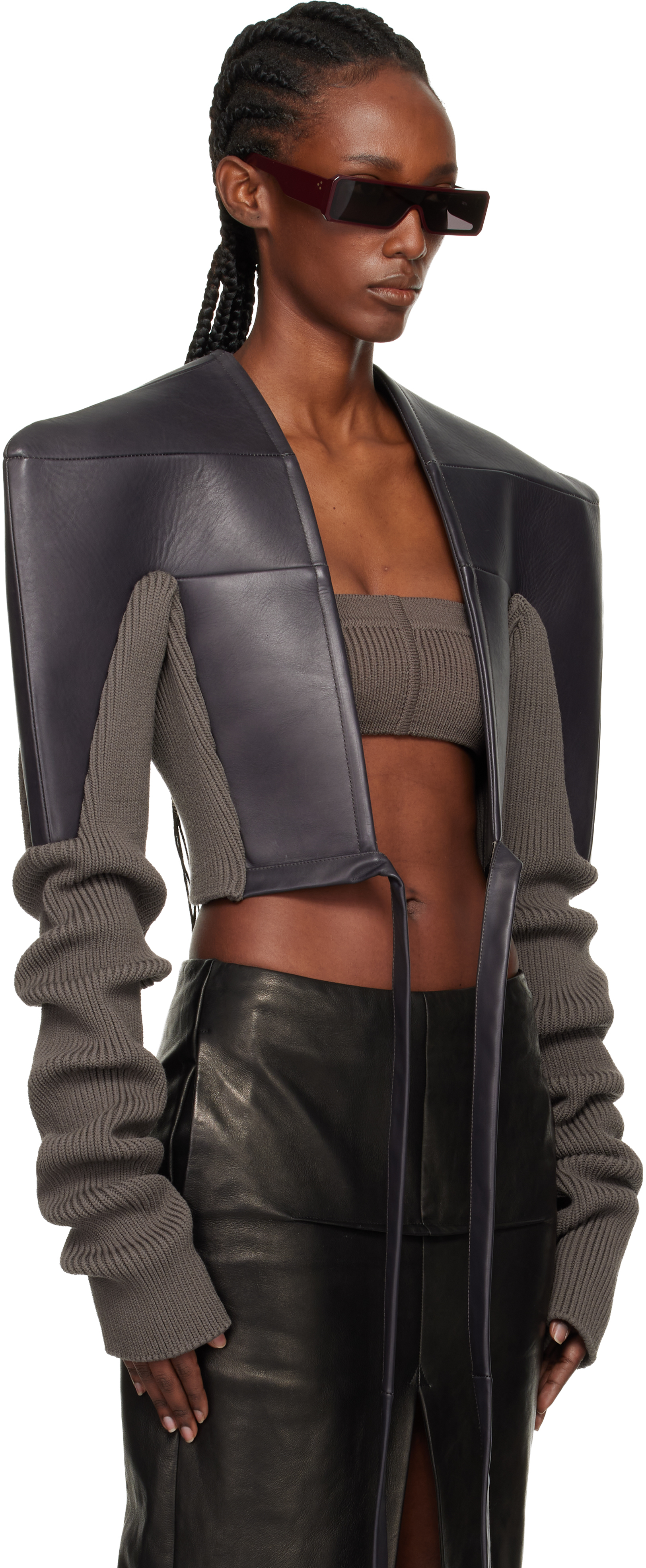 Rick Owens Black & Gray Concordians Tight Leather Jacket In Multi