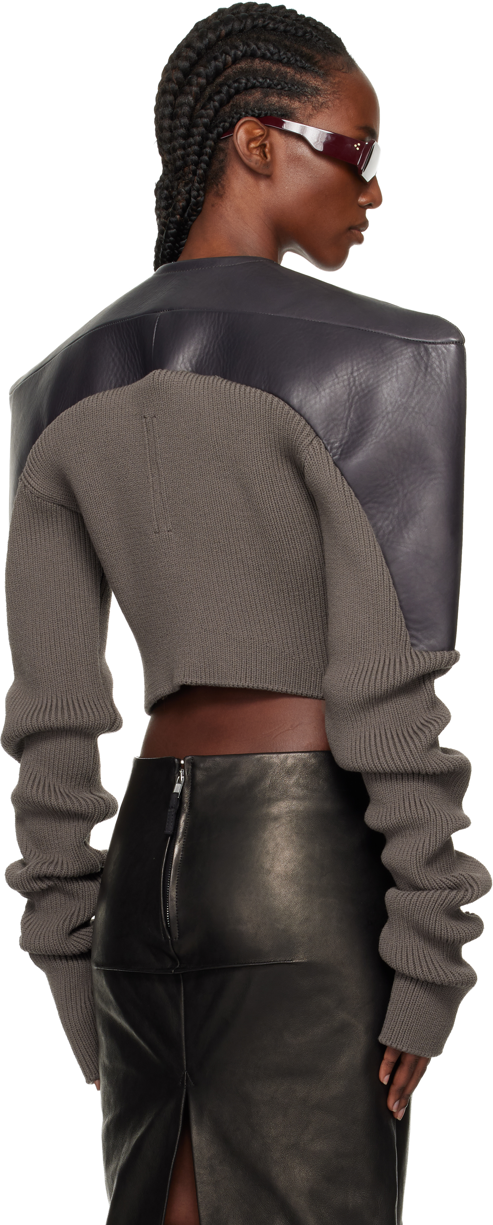 Rick Owens Black & Gray Concordians Tight Leather Jacket In Multi