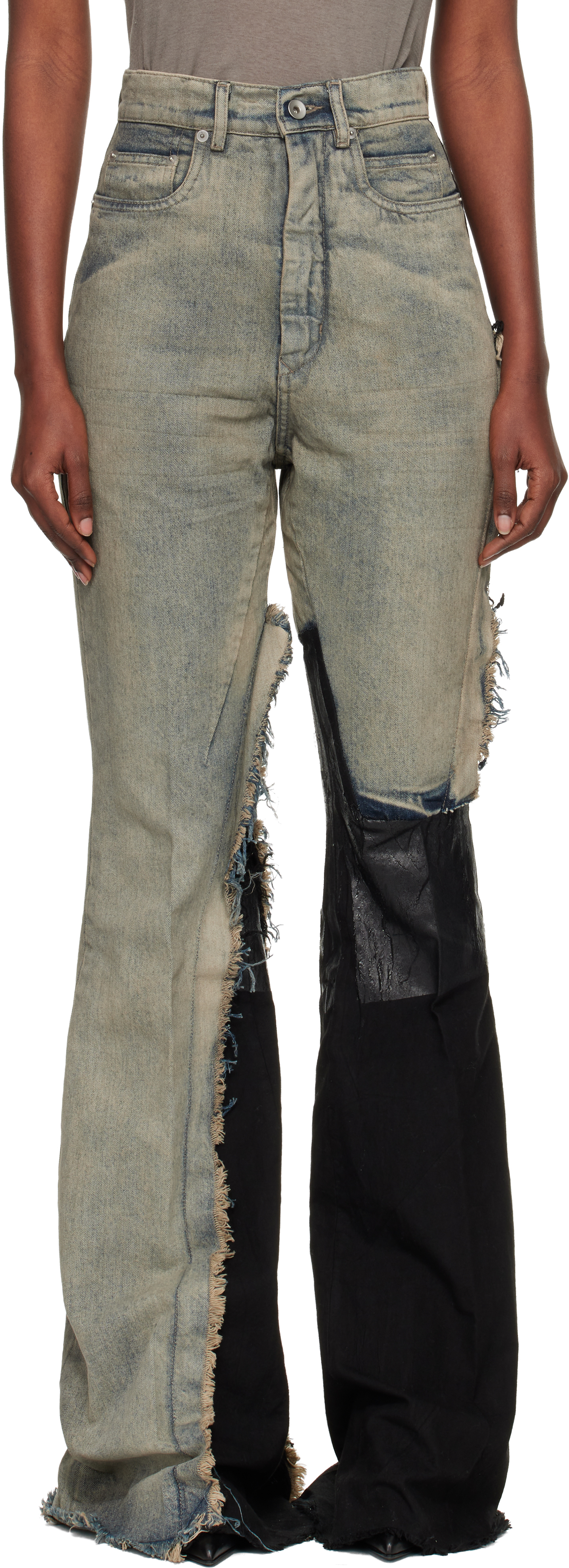 Gray & Black Concordians Bolan Bootcut Jeans by Rick Owens on Sale