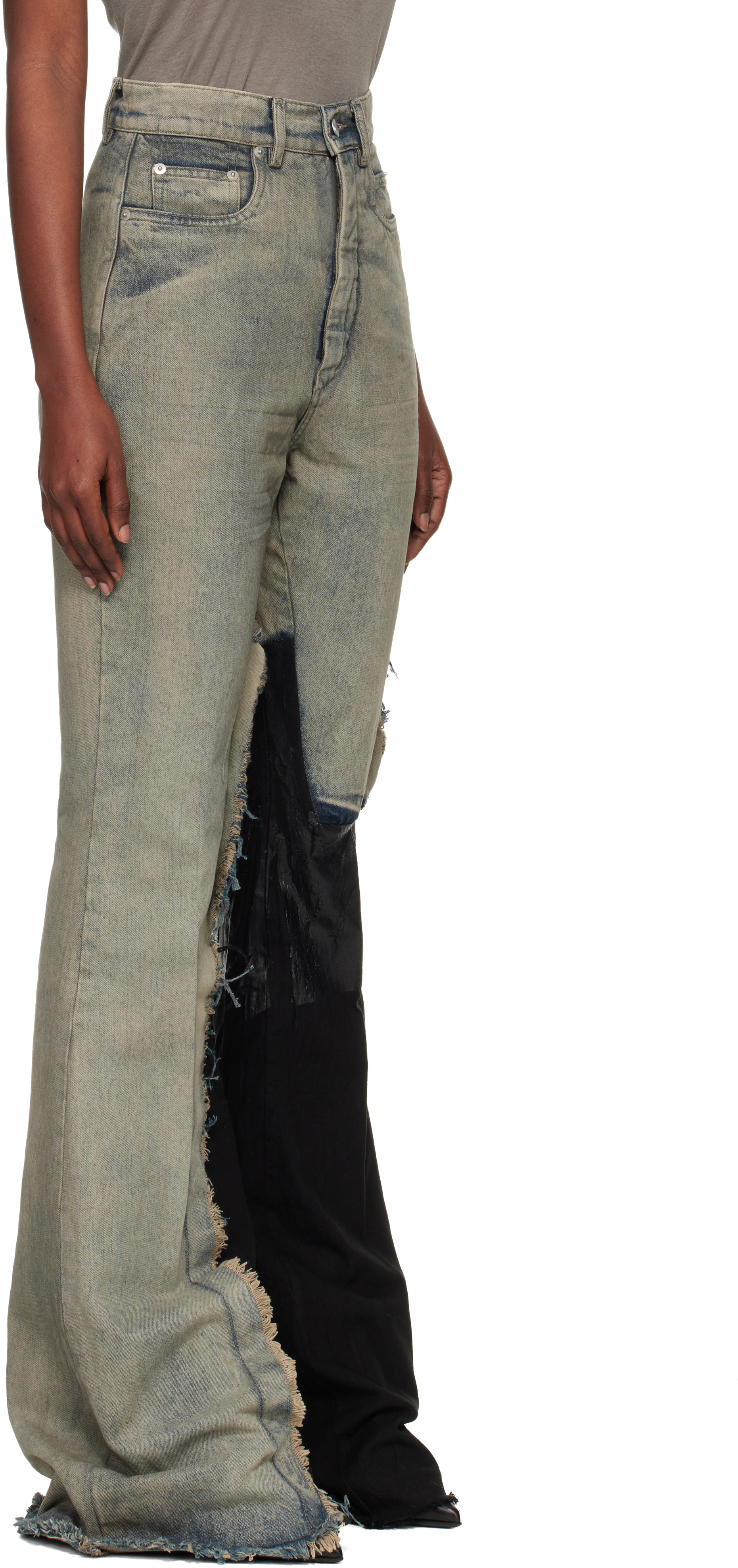 Rick Owens Gray & Black Concordians Bolan Bootcut Jeans In Blue