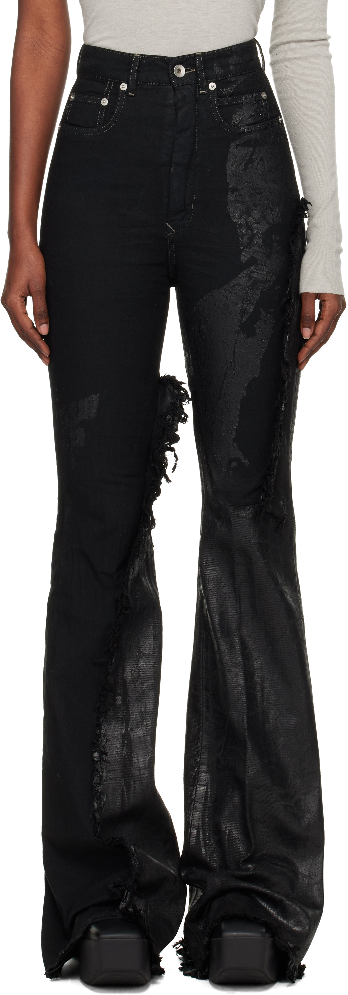 Black Concordians Bolan Bootcut Jeans by Rick Owens on Sale