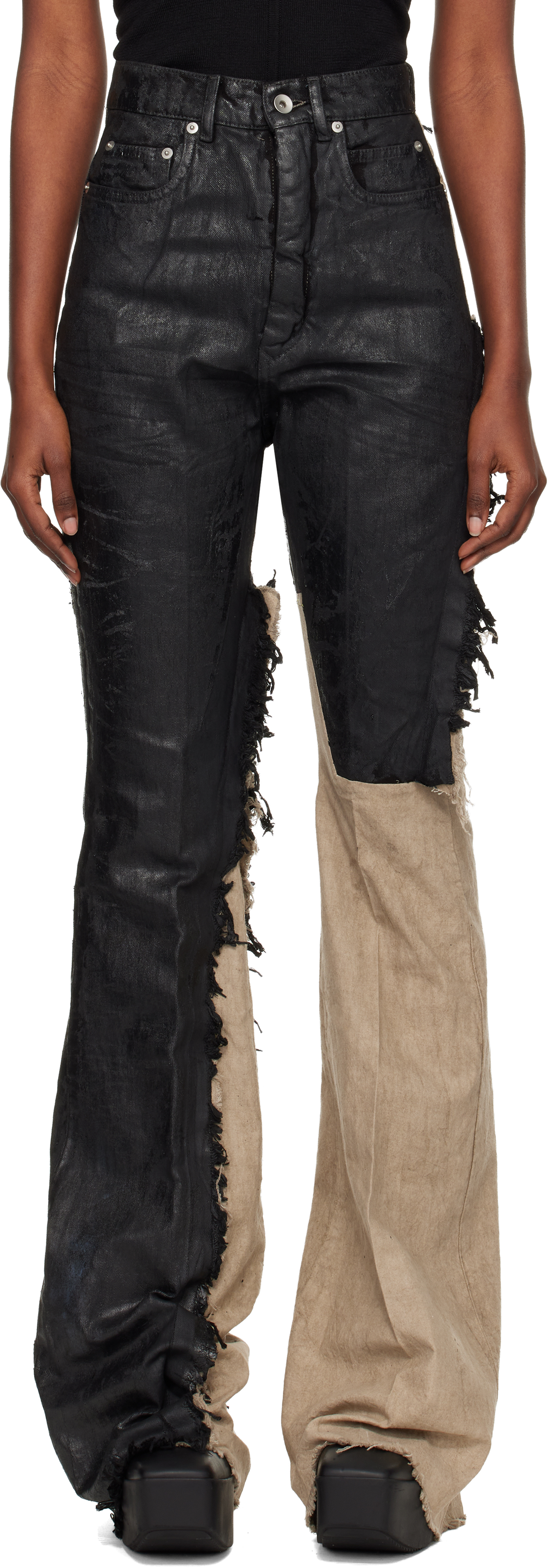 Rick Owens Black & Off-white Concordians Bolan Bootcut Jeans