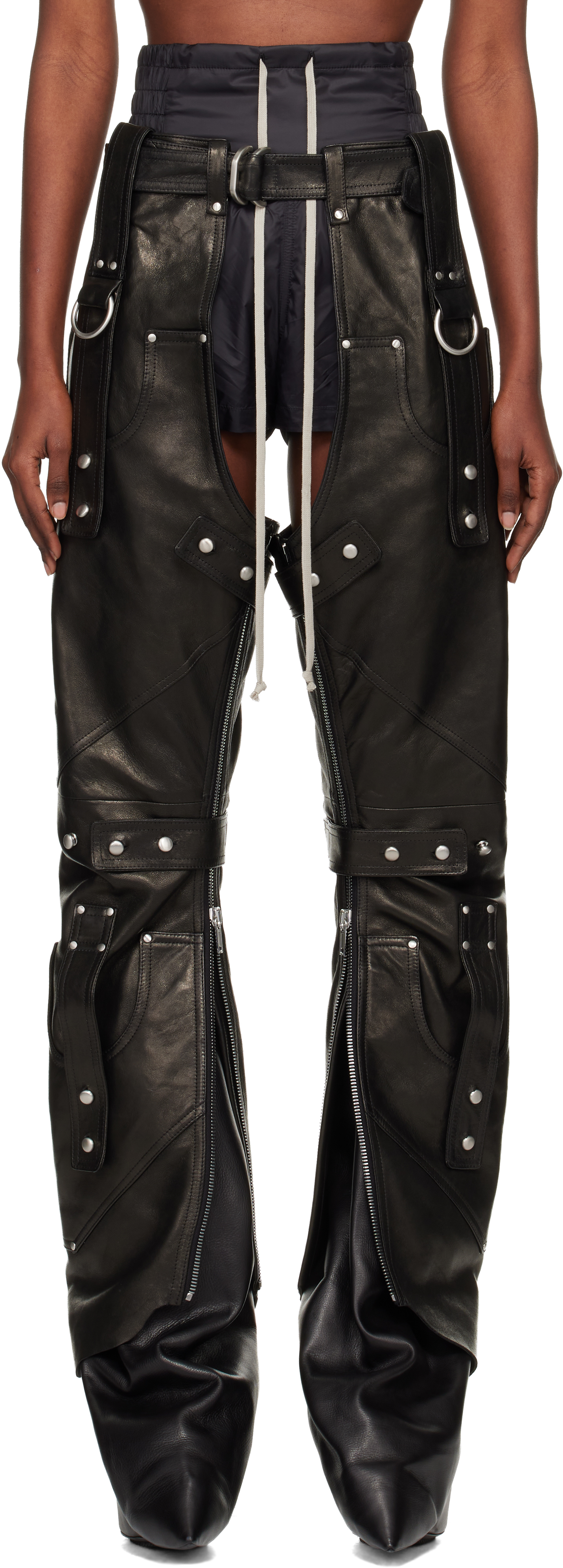 Rick Owens Black Concordians Leo Prothmann Edition Chaps Leather Trousers In Black