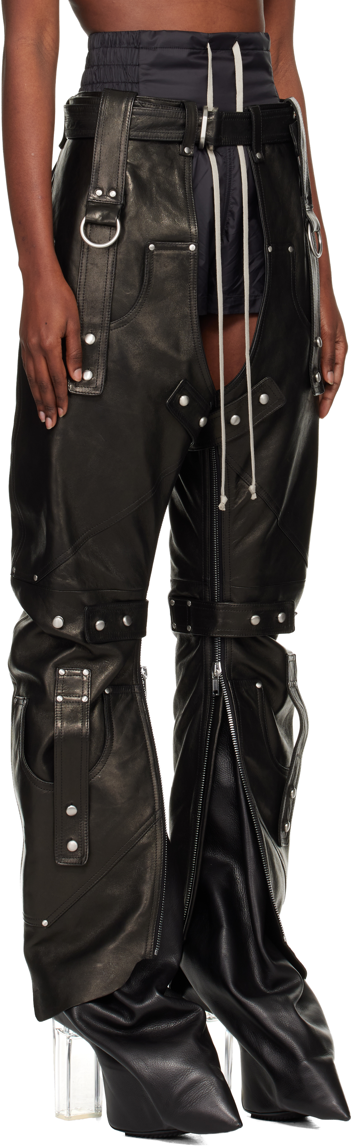 Rick Owens Black Concordians Leo Prothmann Edition Chaps Leather Trousers In Black