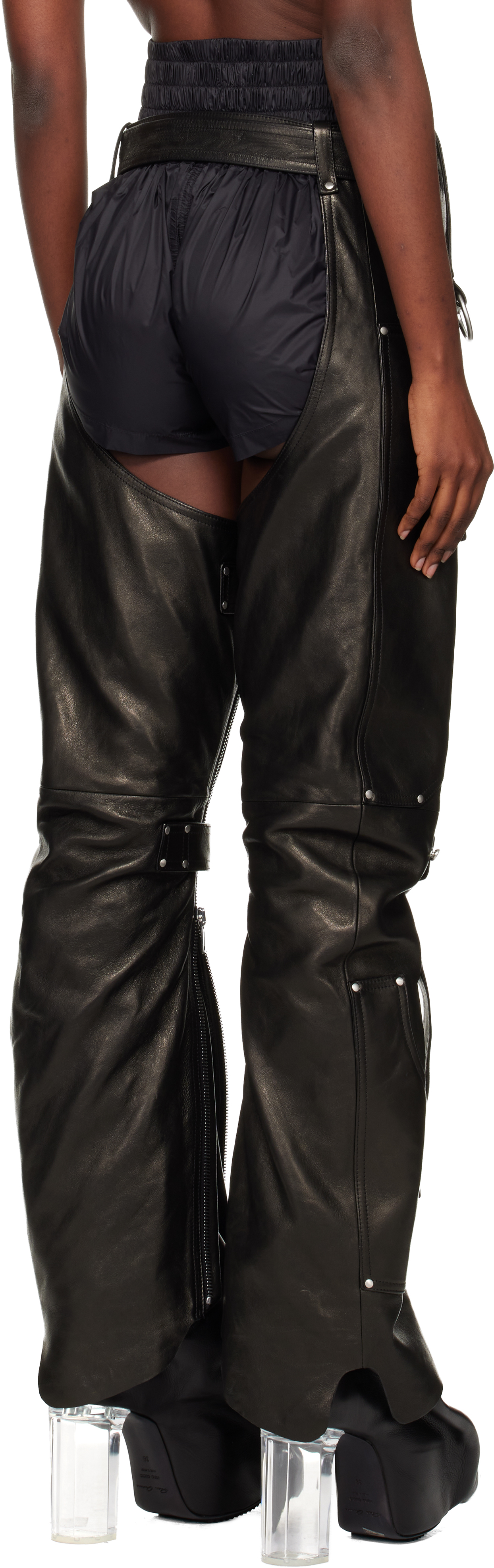 Rick Owens Black Concordians Leo Prothmann Edition Chaps Leather Trousers In Black
