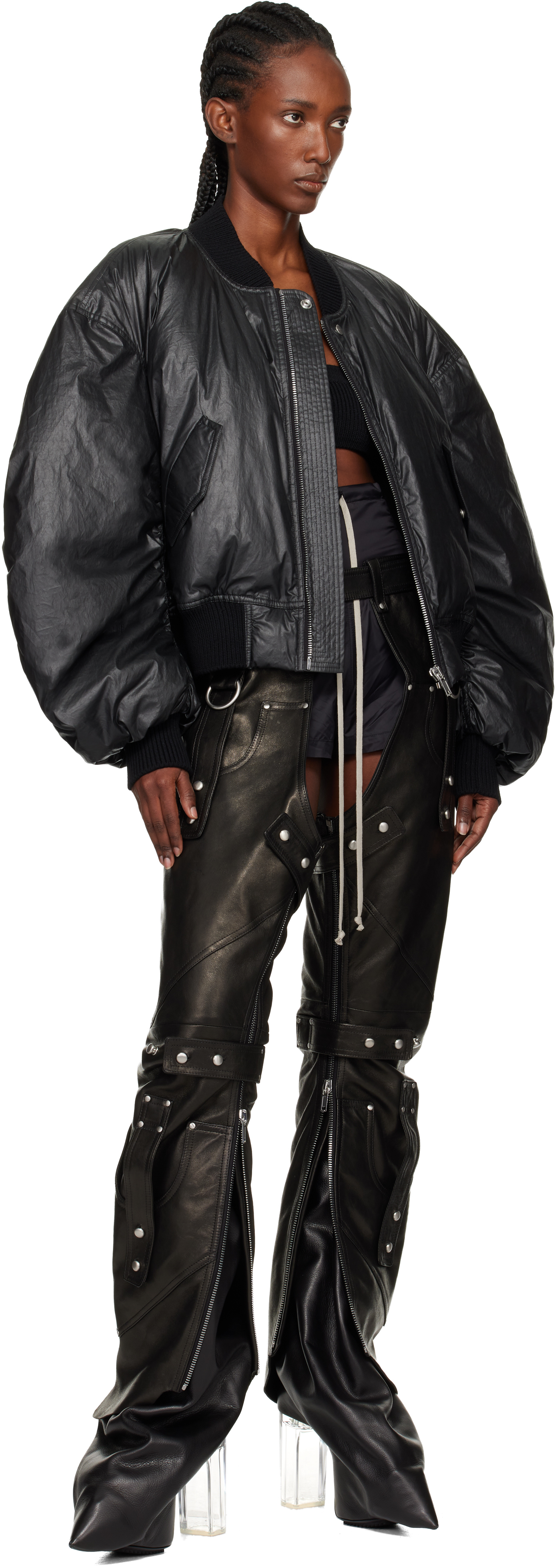 Rick Owens Black Concordians Leo Prothmann Edition Chaps Leather Trousers In Black
