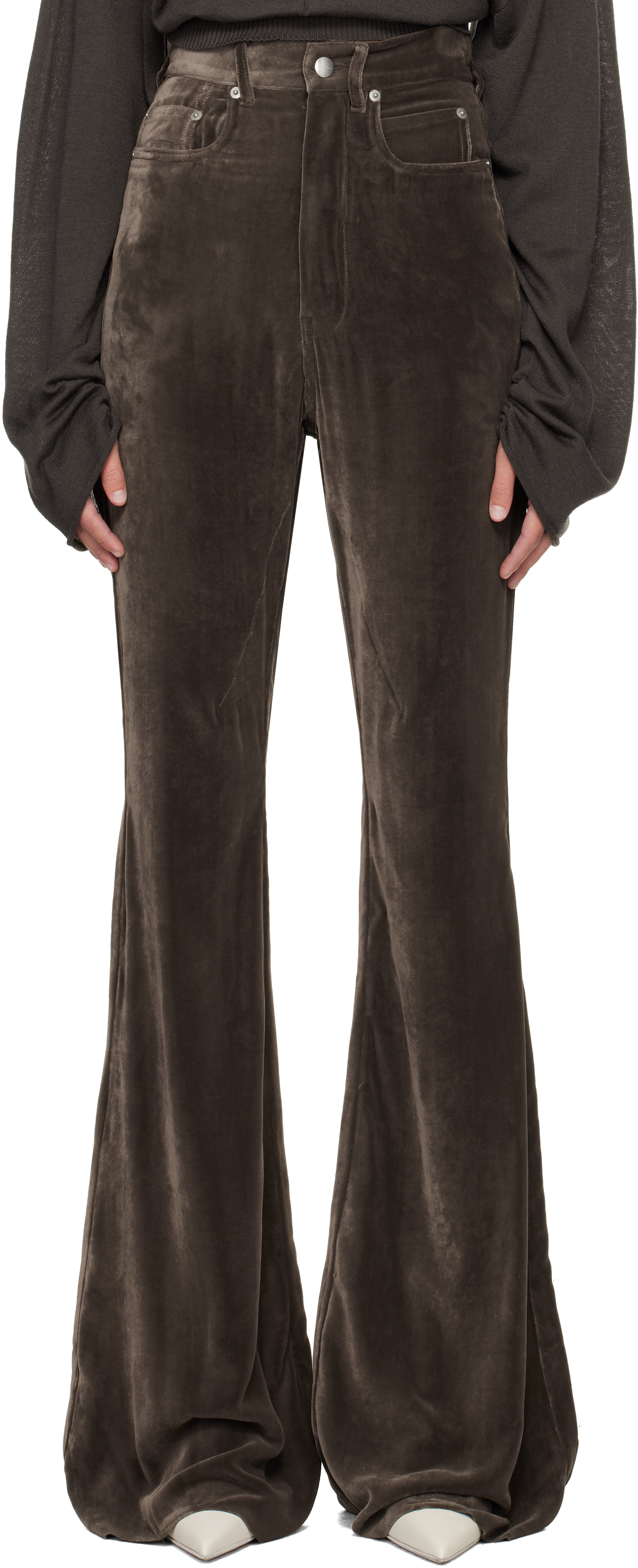 Gray Concordians Bolan Bootcut Trousers by Rick Owens on Sale