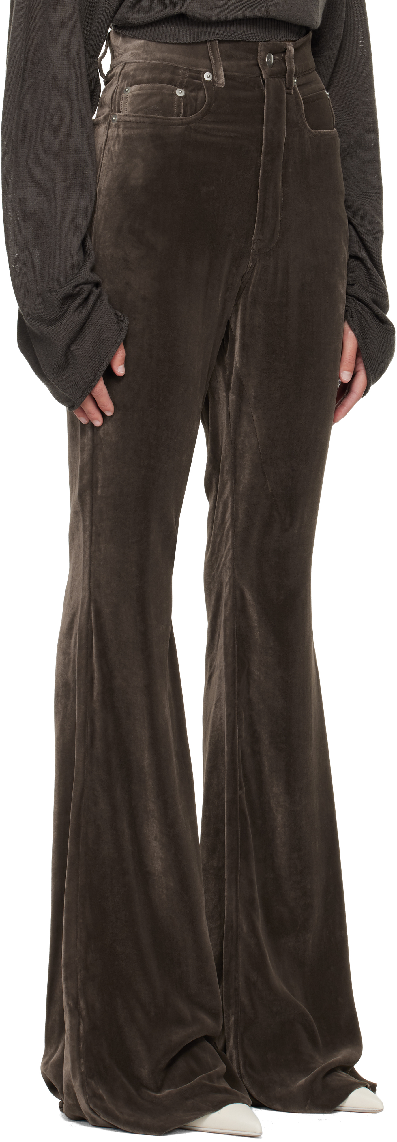 Rick Owens Flared Trousers With Pockets And Loops In Brown