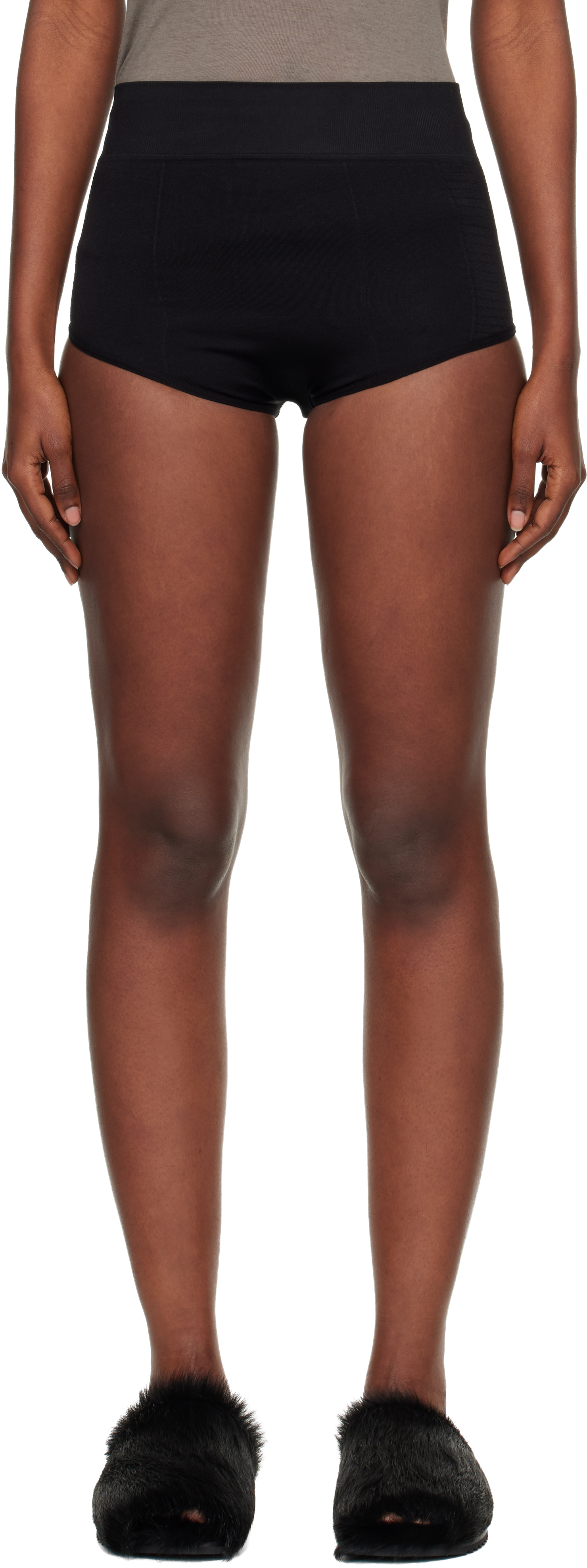 Rick Owens Black Concordians Rib Briefs In Animal Print