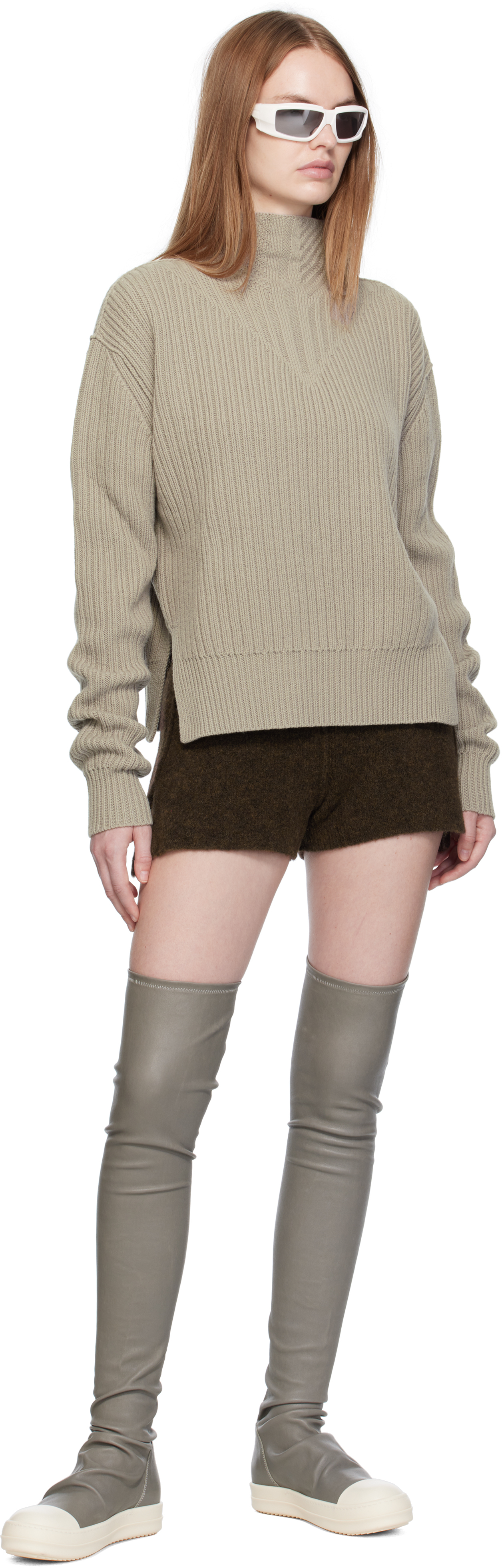Rick Owens Brown Concordians Alpaca Knit Shorts In Brown