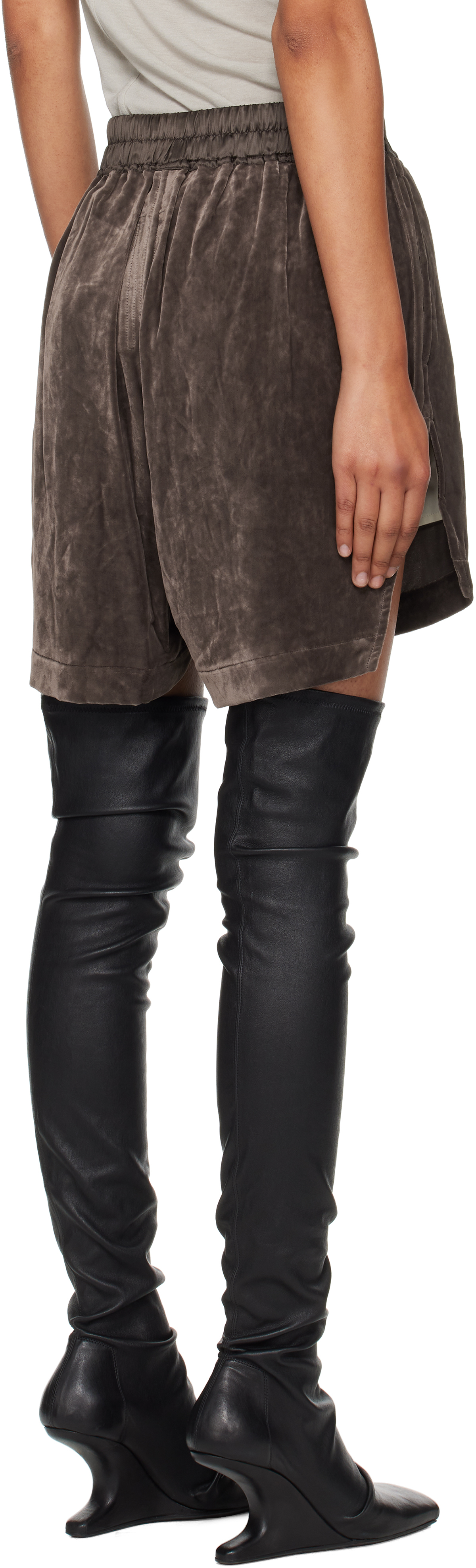 Rick Owens Gray Concordians Velvet Boxer Shorts In Brown