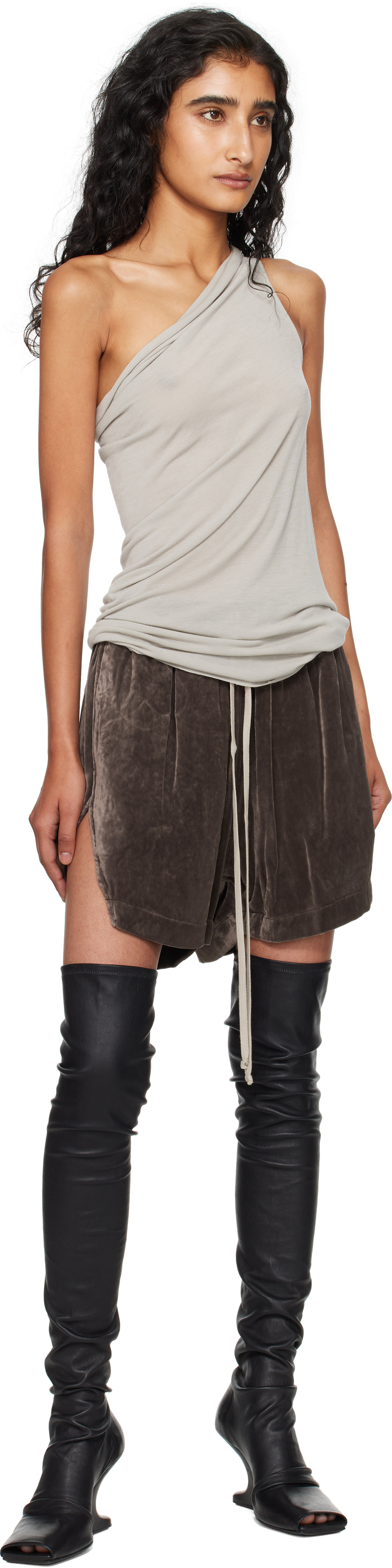 Rick Owens Gray Concordians Velvet Boxer Shorts In Brown