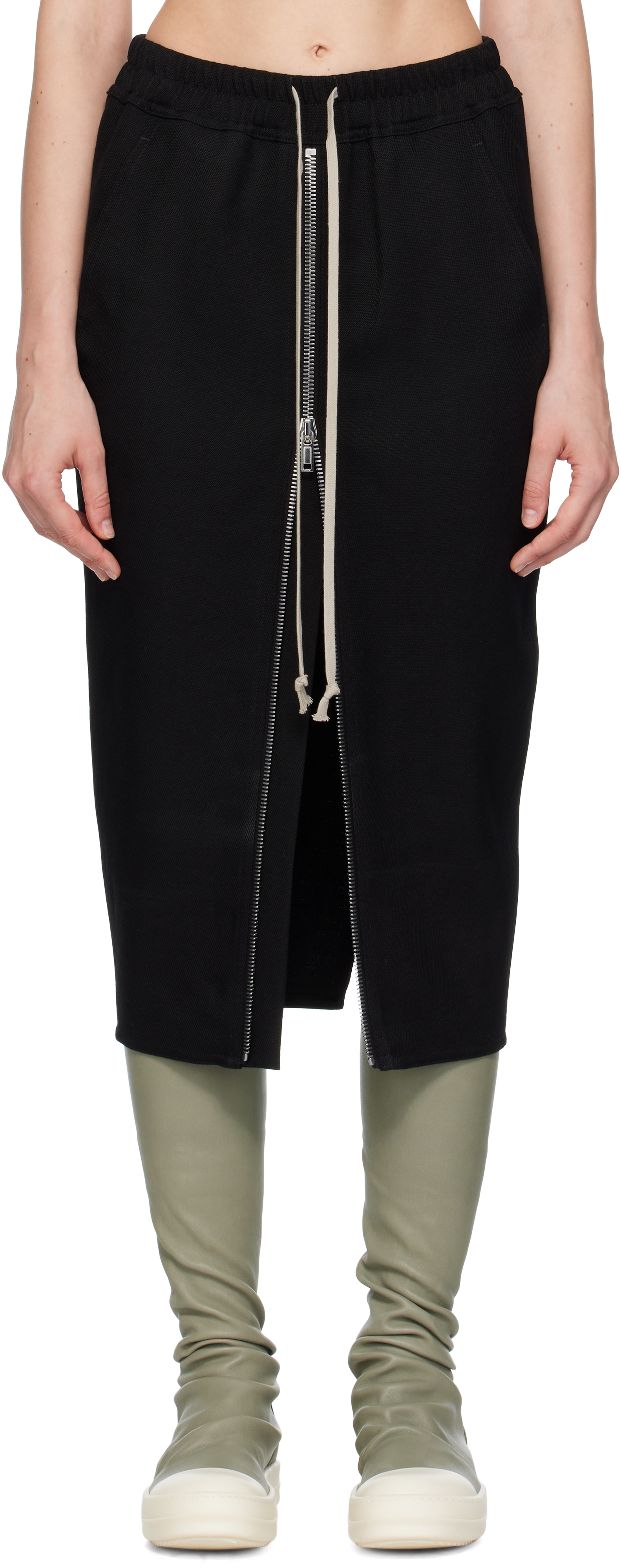 Black Concordians Zipped Short Pillar Midi Skirt