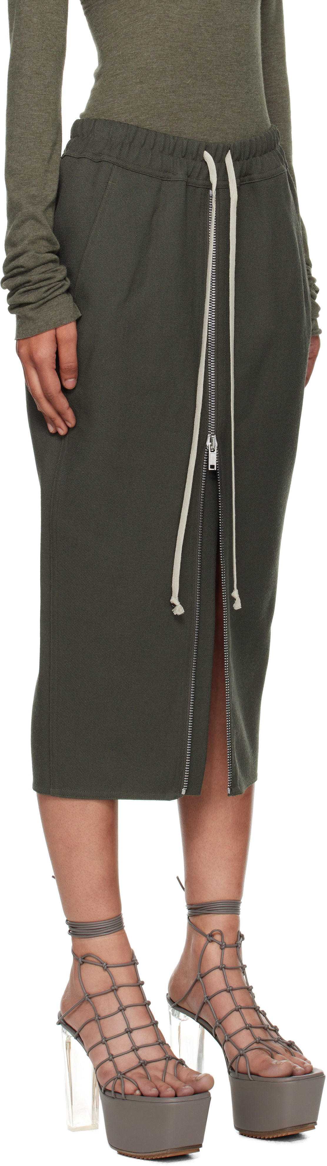 Rick Owens Khaki Concordians Zipped Short Pillar Midi Skirt
