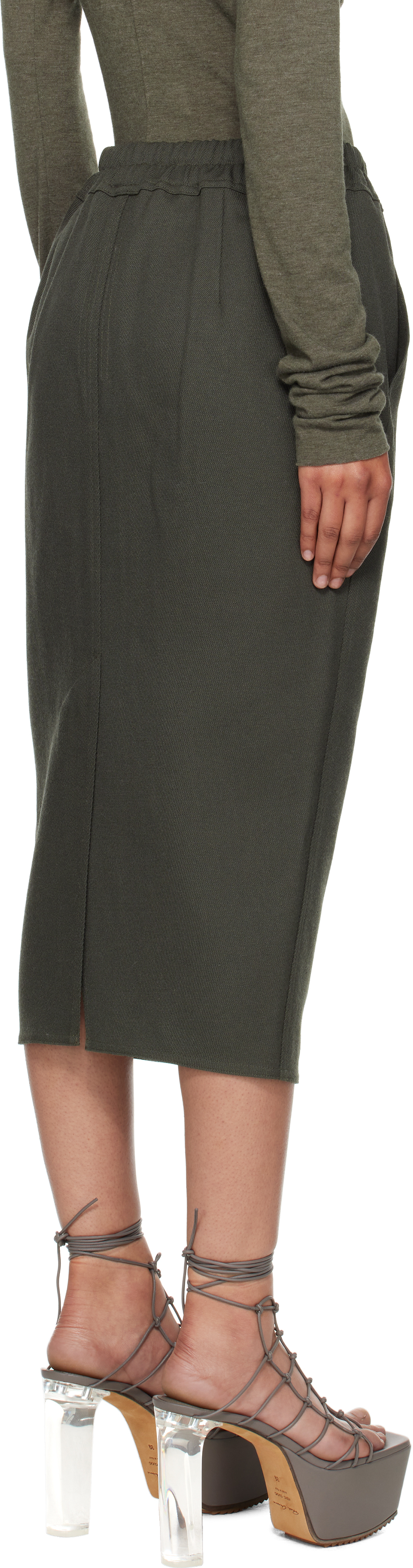 Rick Owens Khaki Concordians Zipped Short Pillar Midi Skirt