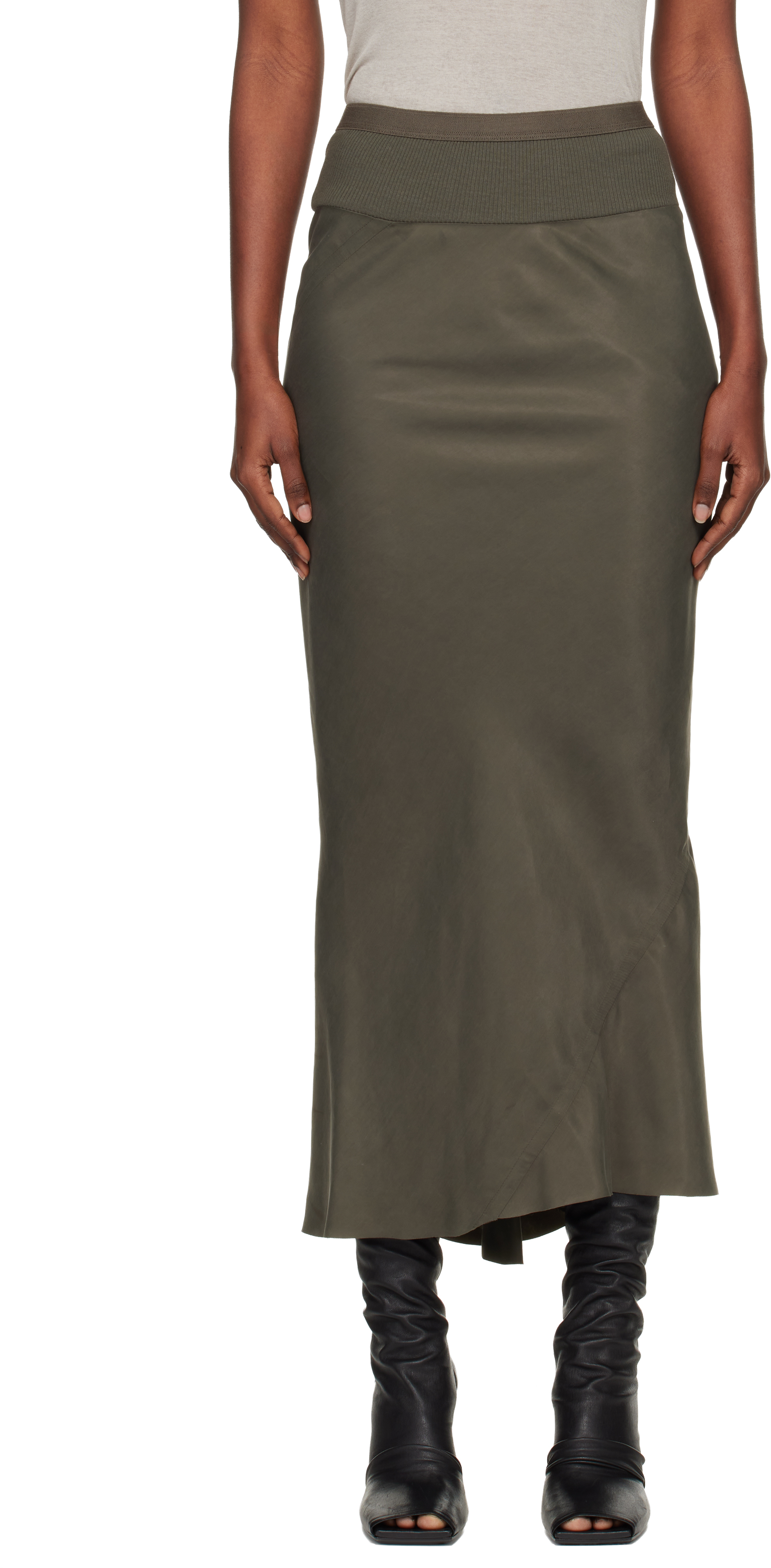 Rick Owens Khaki Concordians Calf Bias Midi Skirt In Green