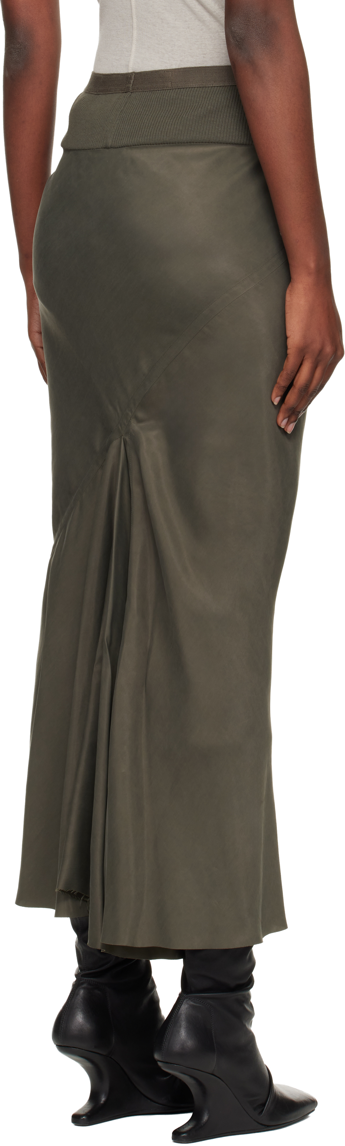 Rick Owens Khaki Concordians Calf Bias Midi Skirt In Green