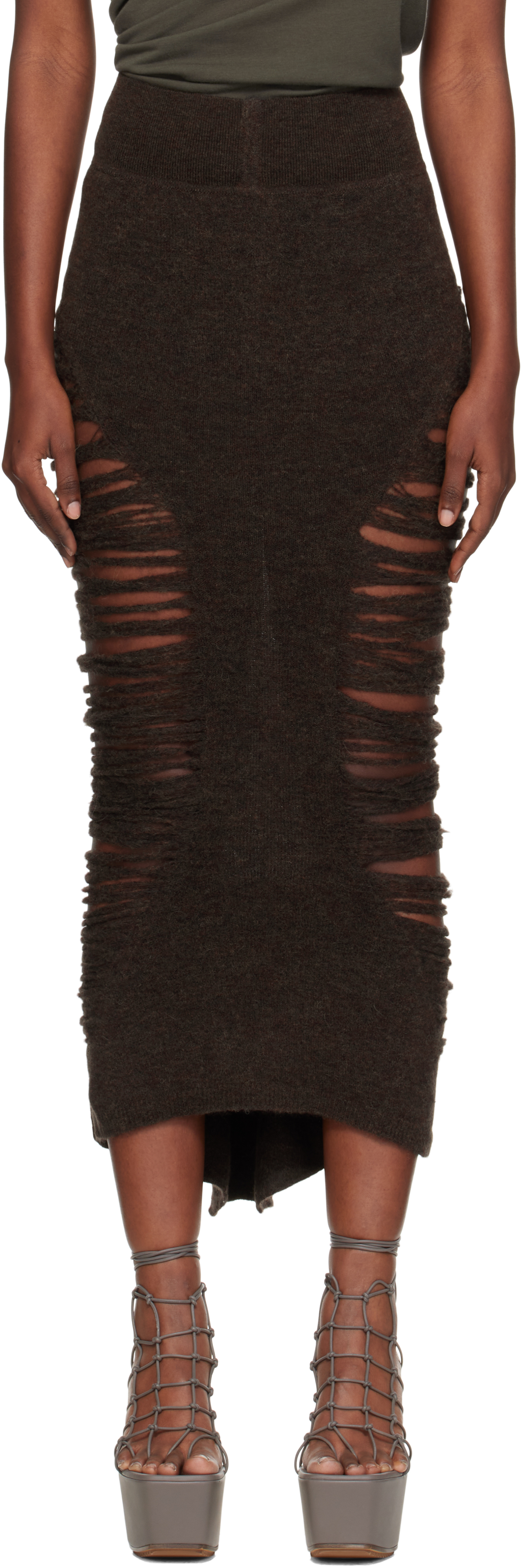 Rick Owens Brown Concordians Calf Dauphine Midi Skirt In Brown