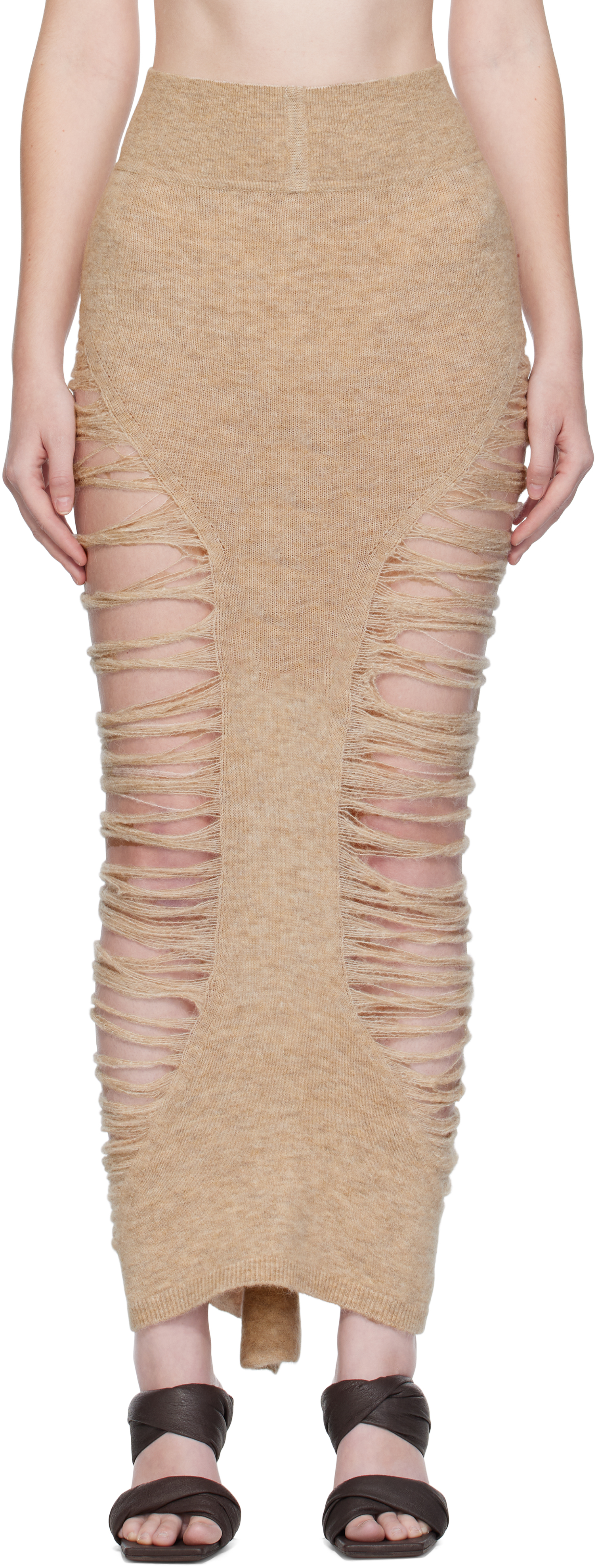 Rick Owens Beige Concordians Calf Dauphine Midi Skirt In Brown