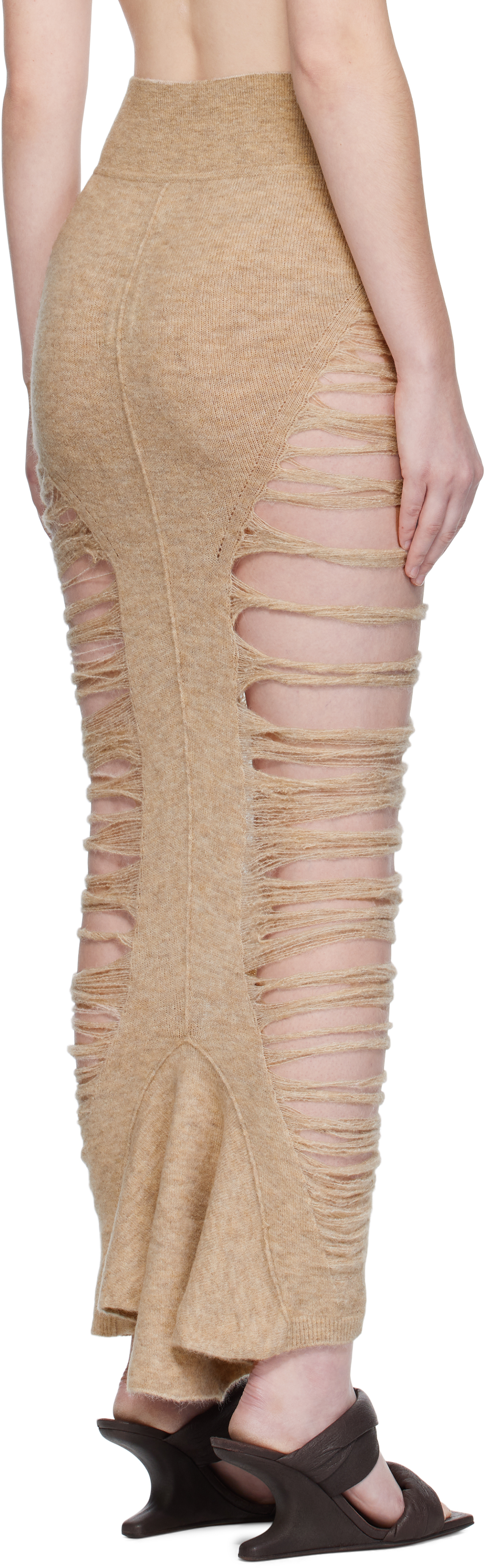 Rick Owens Beige Concordians Calf Dauphine Midi Skirt In Brown