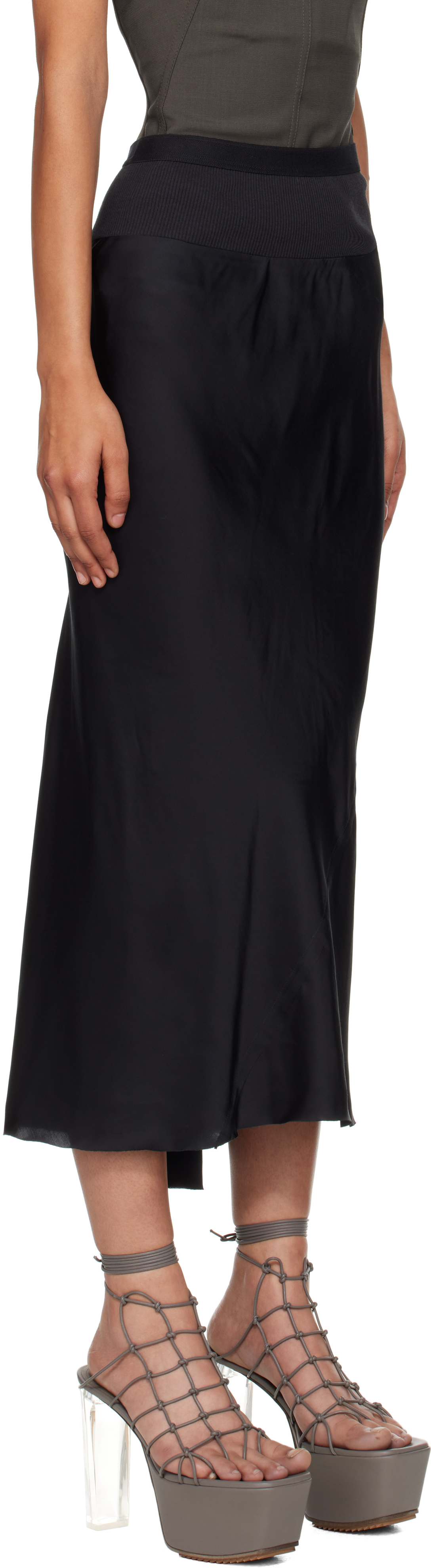 Rick Owens Black Concordians A Line Bias Midi Skirt In Black