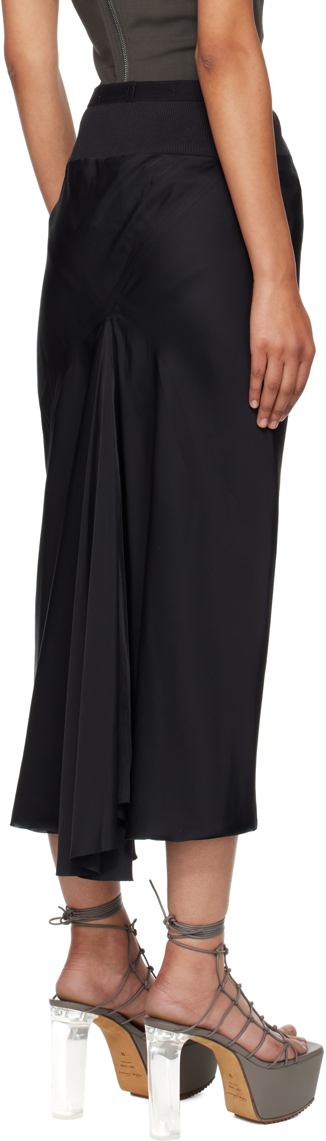 Rick Owens Black Concordians A Line Bias Midi Skirt In Black