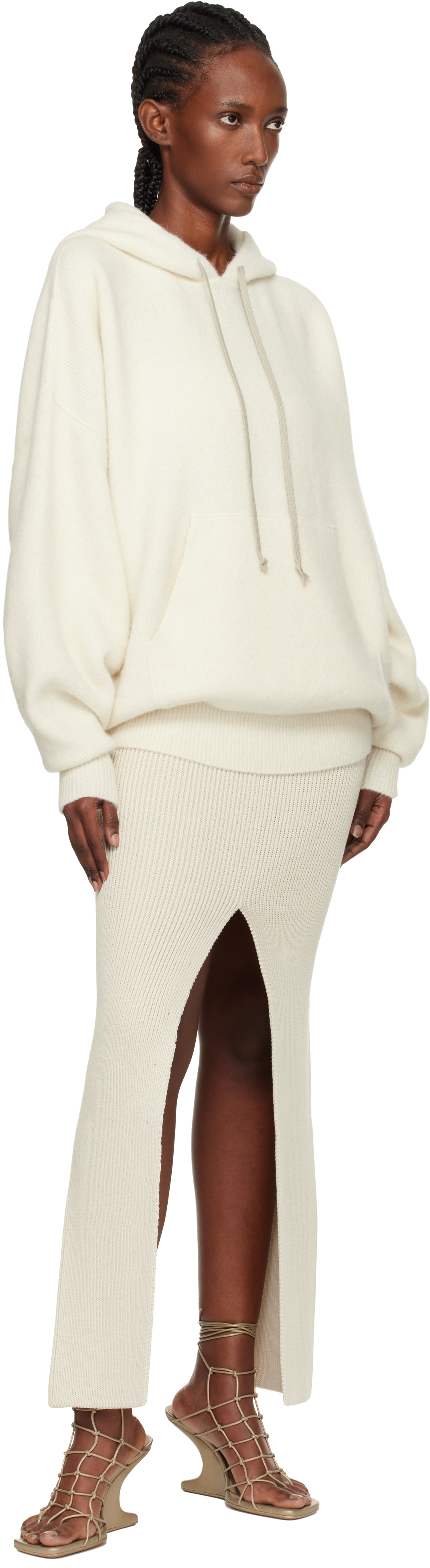 Rick Owens Off-white Concordians Sliced Midi Skirt In Neutral