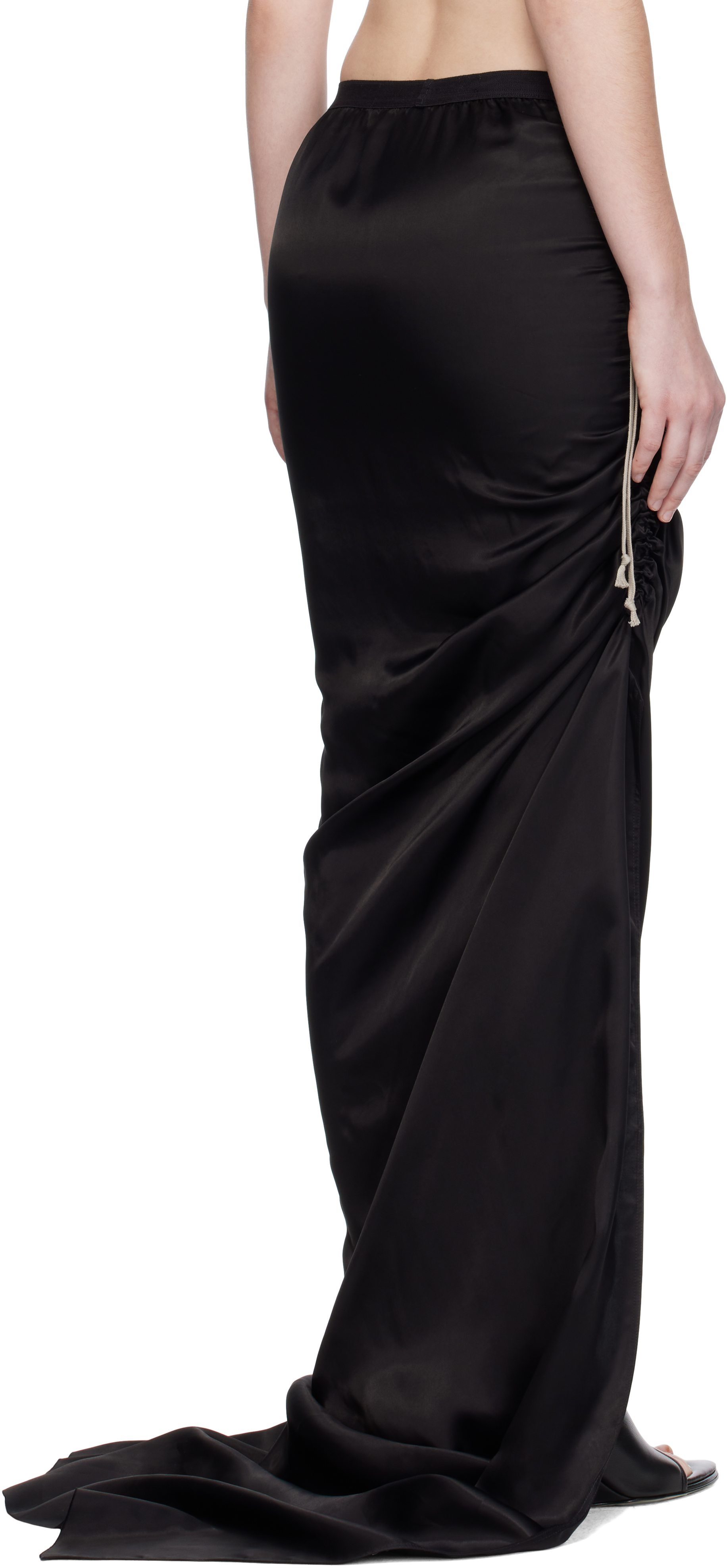 Rick Owens Draped Drawstring Maxi Ruched Side Slit In Black