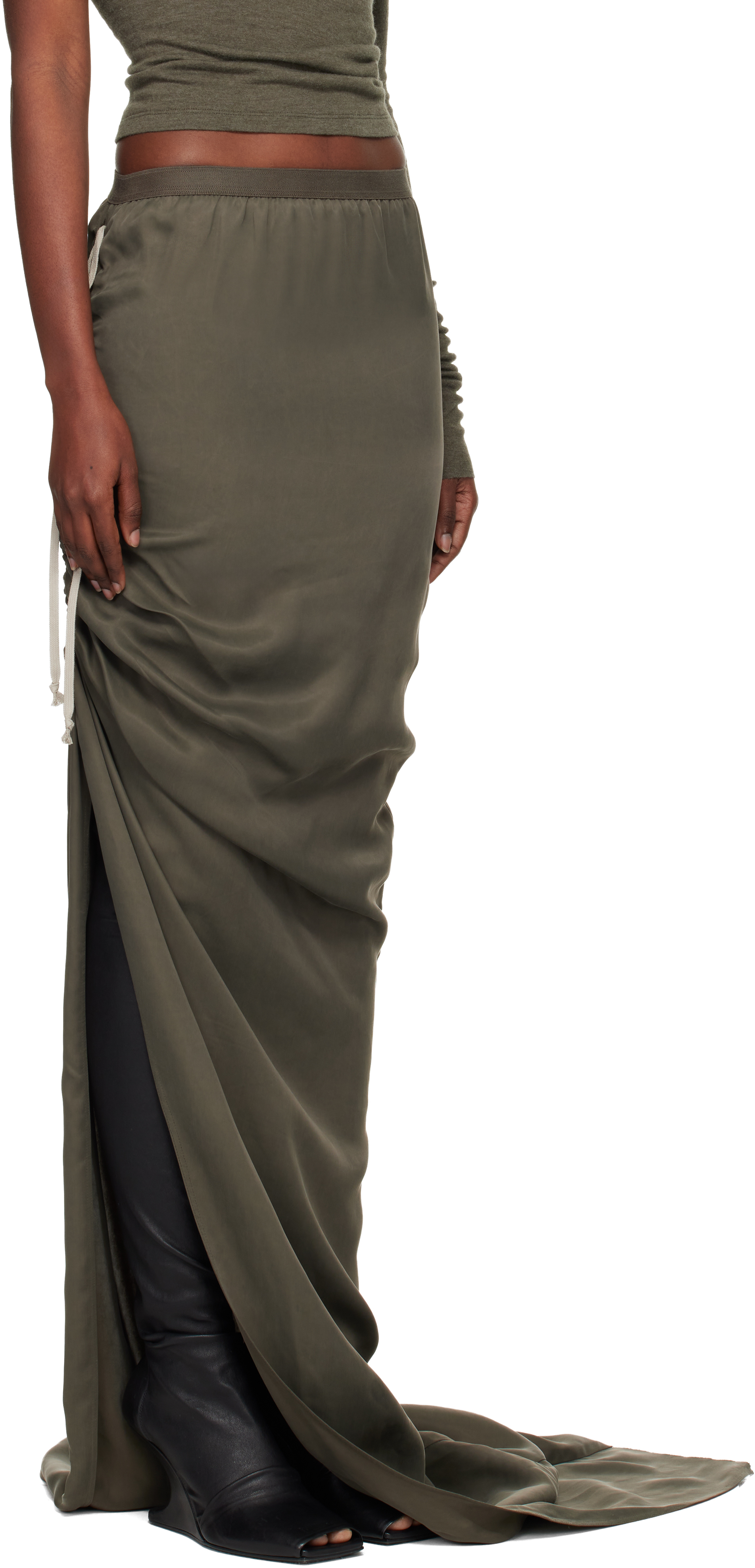 Rick Owens Khaki Concordians Edfu Maxi Skirt In Gray