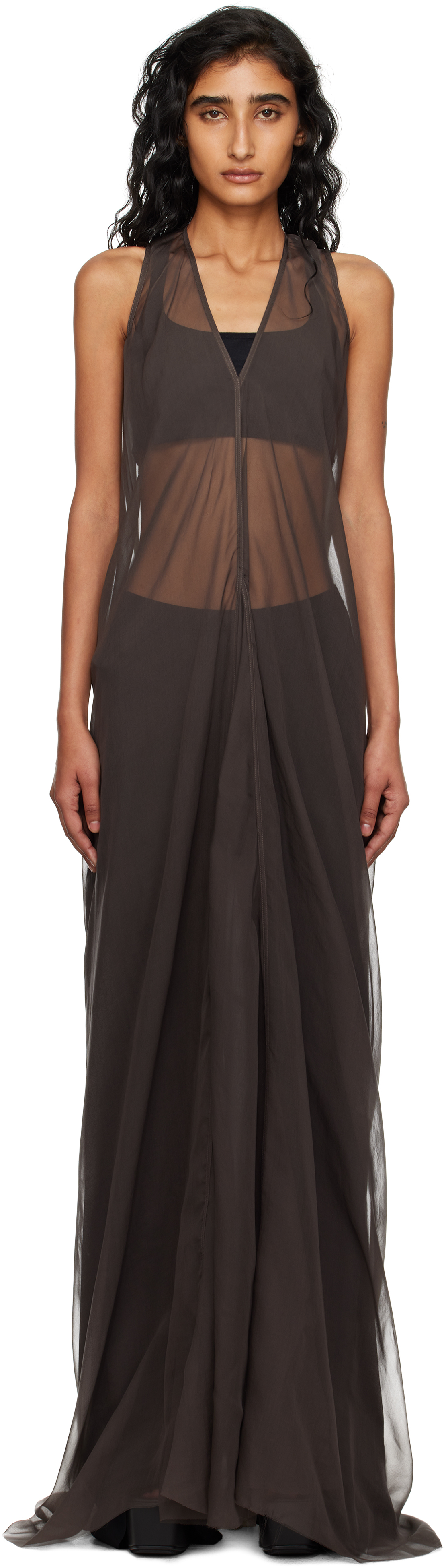 Rick Owens Gray Concordians Sl Dustulator Maxi Dress In Brown